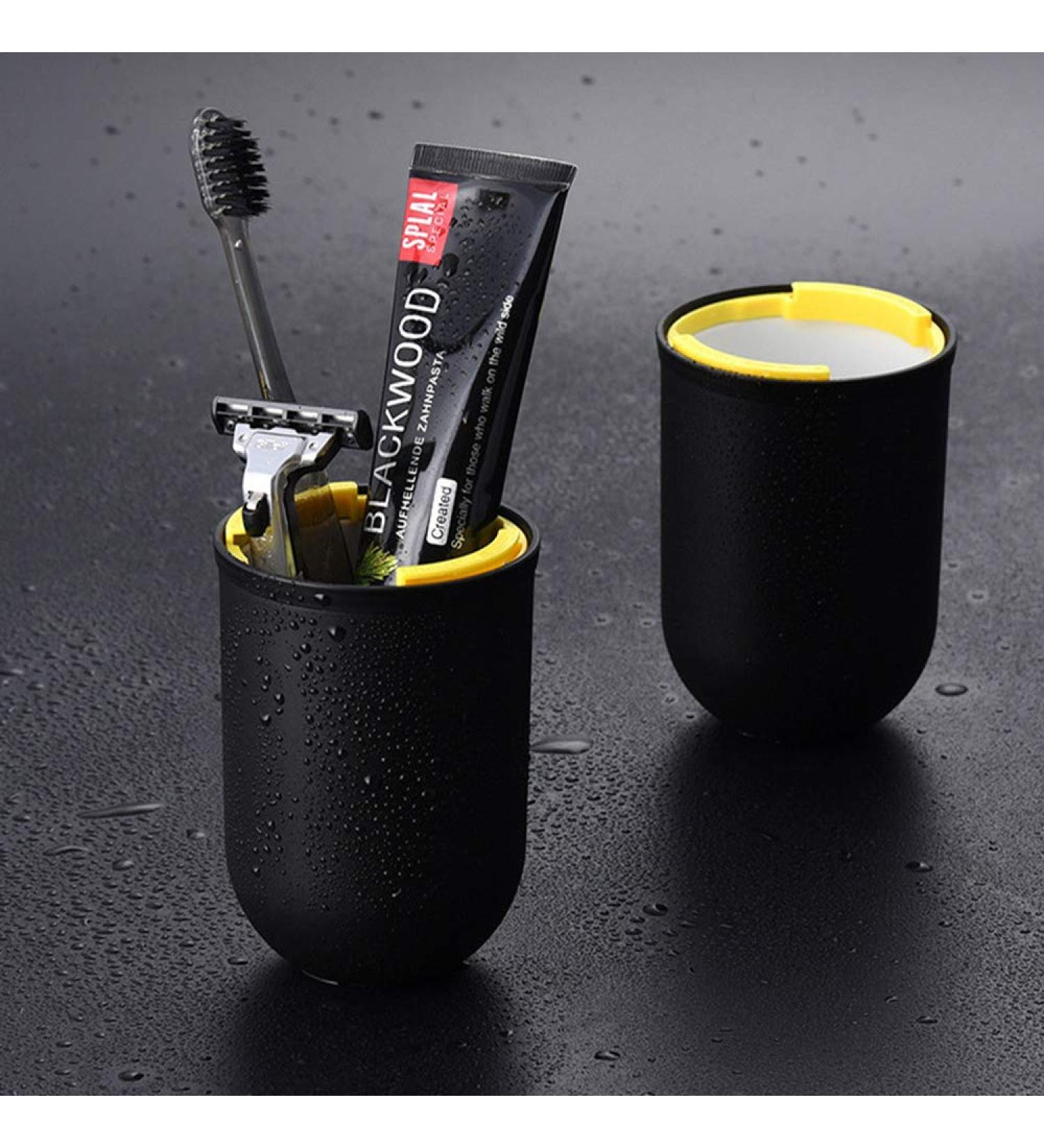 Portable Toothbrush Case - Creative 4-in-1 Organizer for Travel & Home - High-Capacity Holder for Toothbrushes - Black/White - Buy Online on GoSupps.com