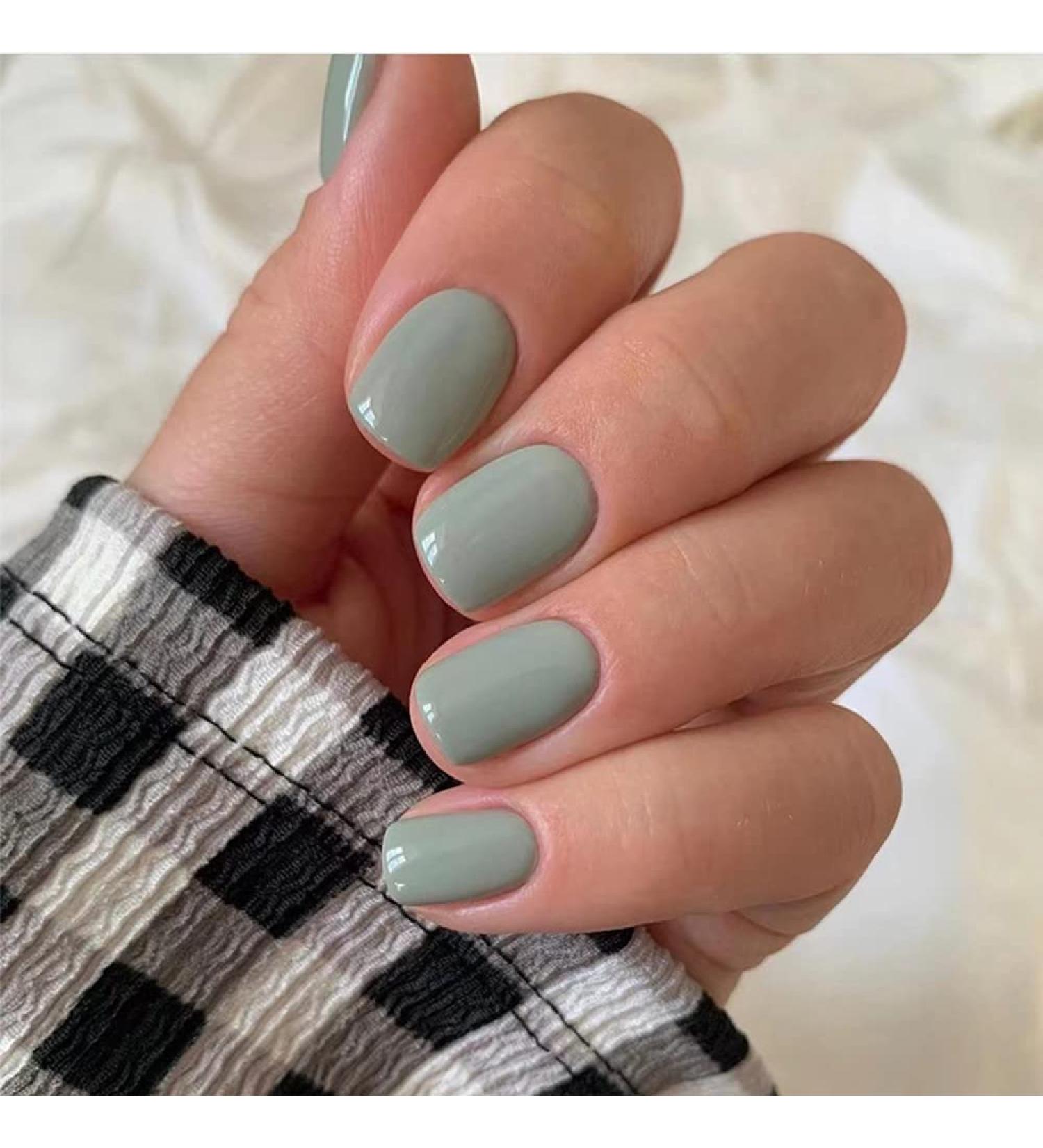 Buy Kxamelie Saga Green Feder Nails - Cute Pure Color Press-On Acrylic Nails for Small Hands | Full Cover Various Sizes - Buy Online on GoSupps.com