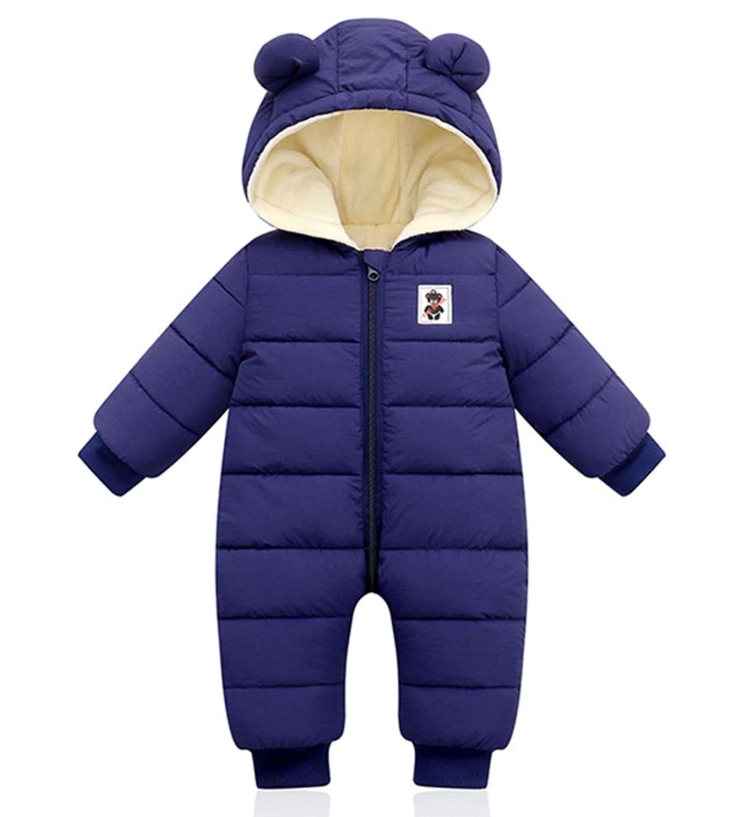Hooded Winter Romper Down Jacket for Baby Boys and Girls | Warm Snowsuit Coat | Kids Bodysuit Outfit | Long Sleeve Jumpsuit (6-9 Months) Navy Blue - Buy Online on GoSupps.com