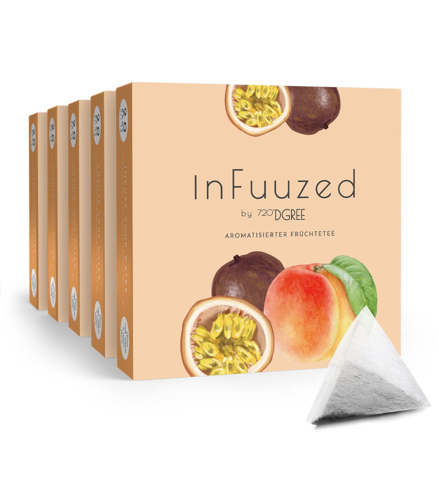 720 DGree Infuuzed Peach Maracuja - 100 Sugar-Free Bags | 50L Delicious Drink Alternative to Iced Tea & Lemonade - 60g (5 Pack) | International Shipping Available - Buy Online on GoSupps.com