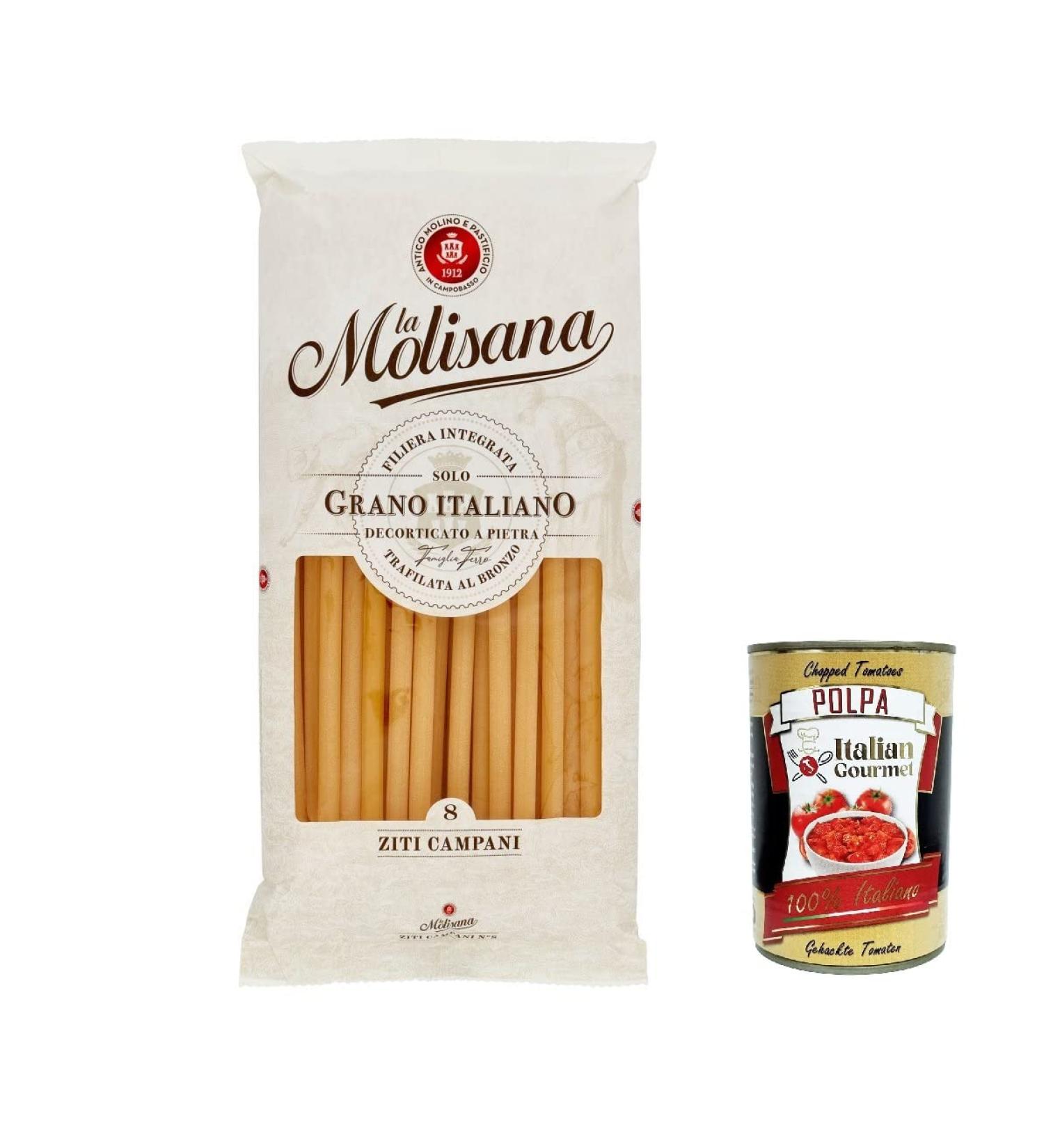  Italian Gourmet E.R. La Molisana Ziti Campani N. 8 Pasta Lenta Lavorazione Lot de 3 p tes base de semoule de bl dur 500 g + Polpa Italian Gourmet Polpa 400 g - Buy Online on GoSupps.com