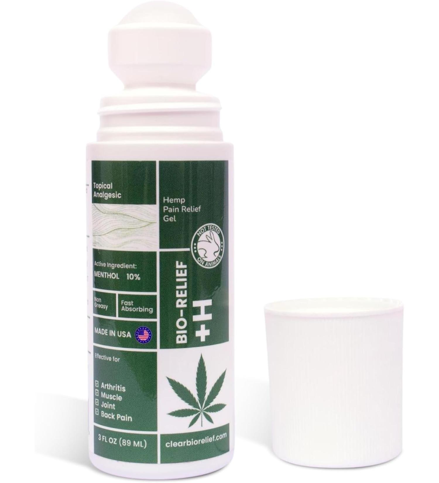 BIO-RELIEF +H Hemp Pain Relief Gel 3 oz Roll-on | 10% Menthol | Arthritis, Muscle & Joint Pain Relief - Buy Online on GoSupps.com