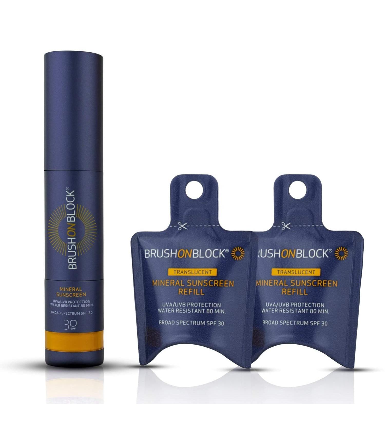Brush on Block SPF 30 Mineral Powder Sunscreen Kit | Translucent Brush with 2 Eco-Friendly Refills - Buy Online on GoSupps.com