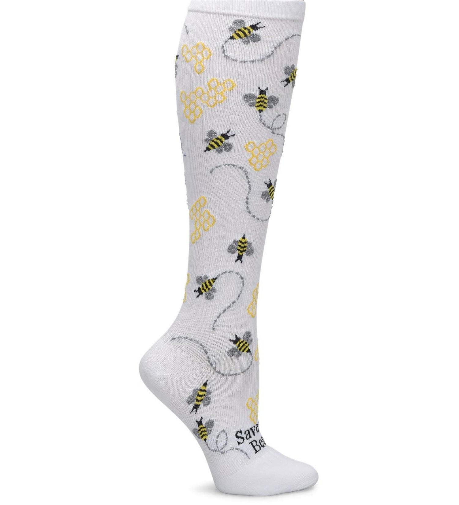 Nurse Mates Women's 12-14 Mmhg Wide Calf Compression Trouser Sock (Save the Bees)