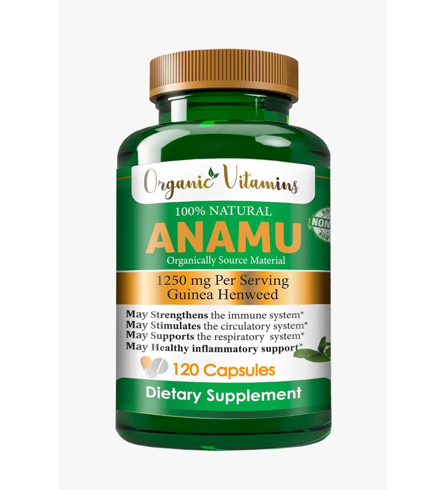 Organic Anamu Vitamins 1250mg - 100% Grown Petiveria Allicea - Guinea Hen Weed Vitamisan - 120 Capsules - Buy Online on GoSupps.com