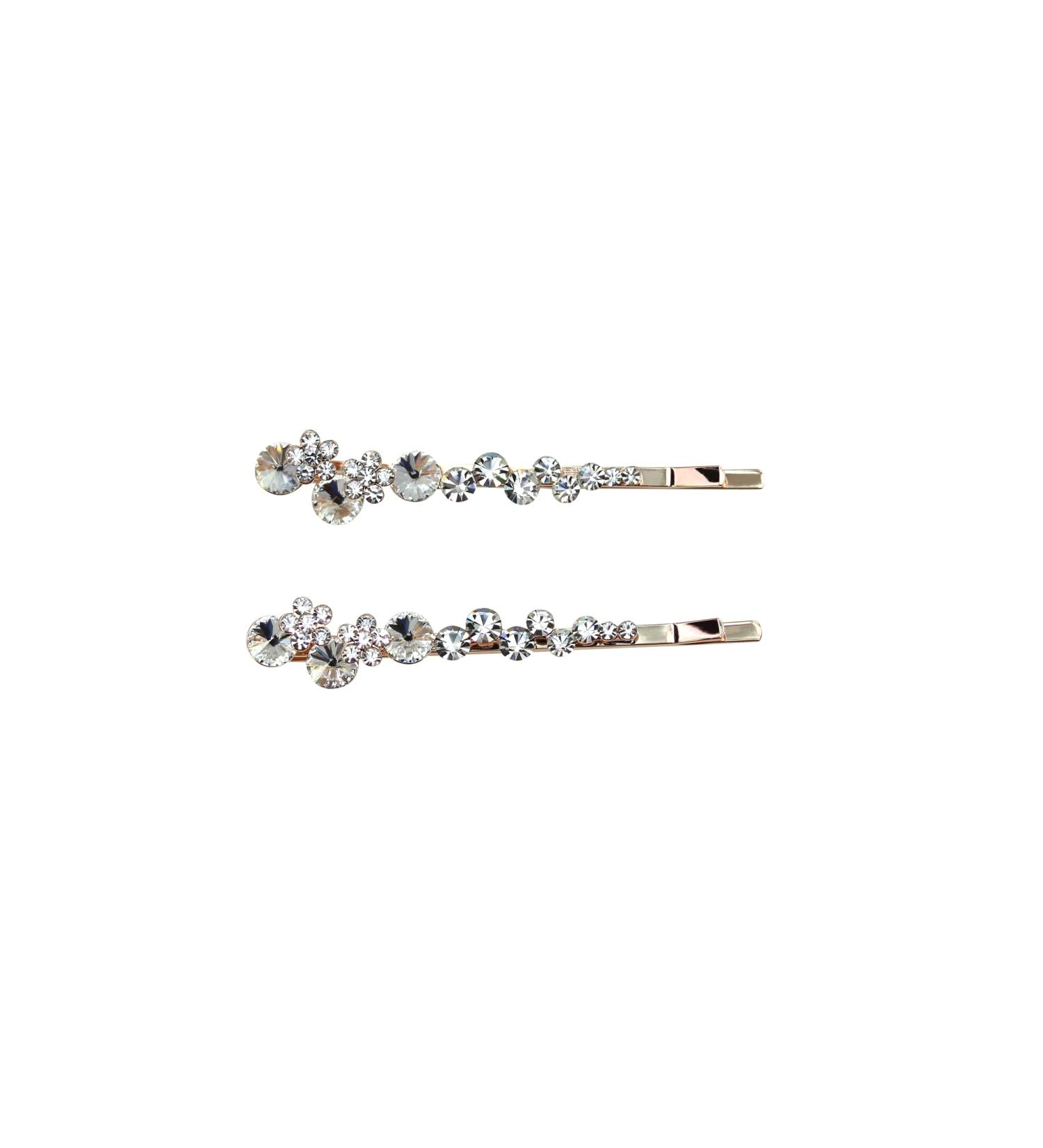 Faship Clear Swarovski Crystal Floral Hair Clips Pins 2 Pcs - Clear/Rose Gold Plated - Buy Online on GoSupps.com