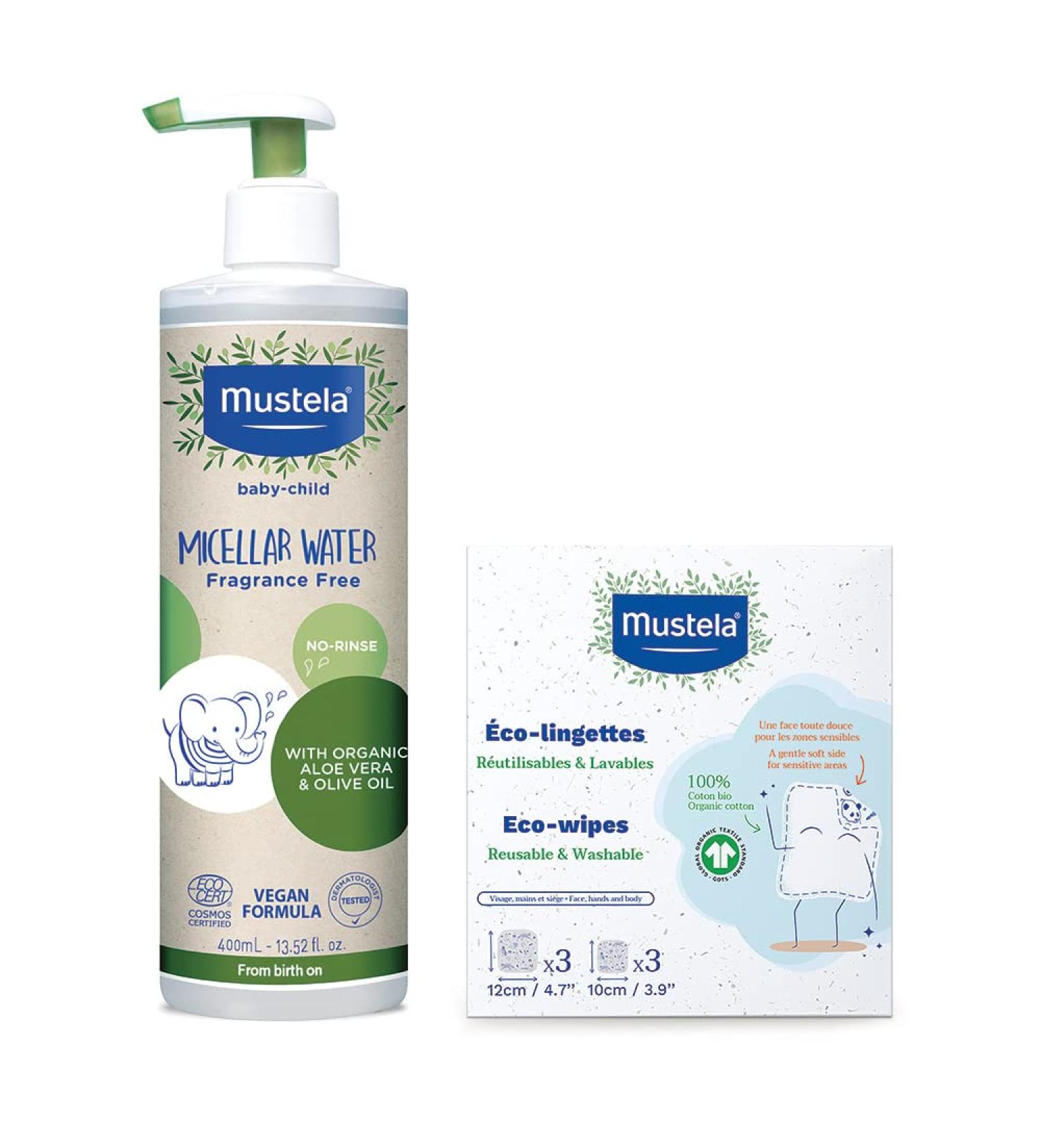 Mustela Organic Micellar Cleansing Water & Reusable Cotton Eco-Wipes Bundle - Buy Online on GoSupps.com