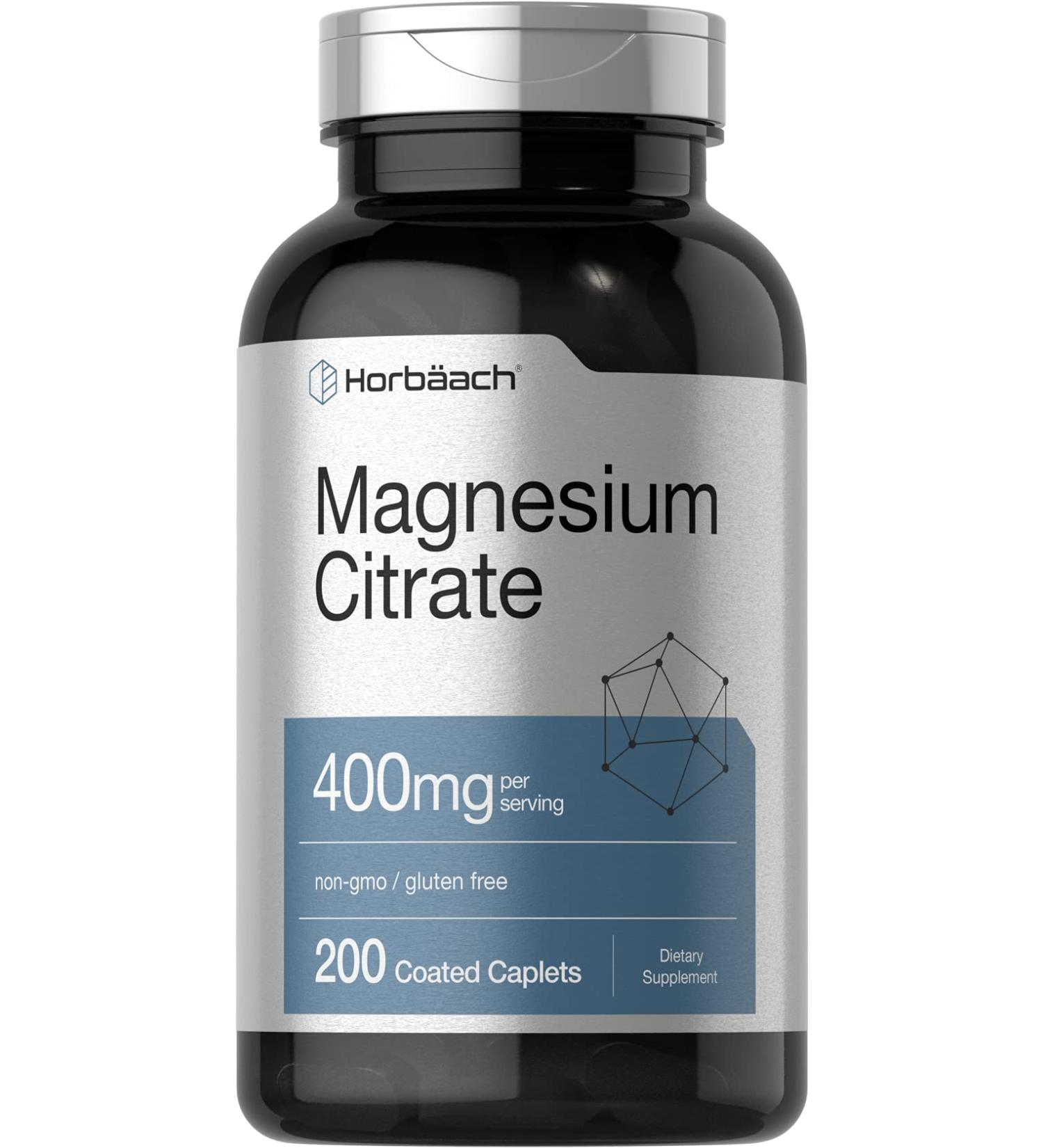 Horbaach Magnesium Citrate Caplets - Vegetarian, Non-GMO & Gluten-Free Supplement - Buy Online on GoSupps.com