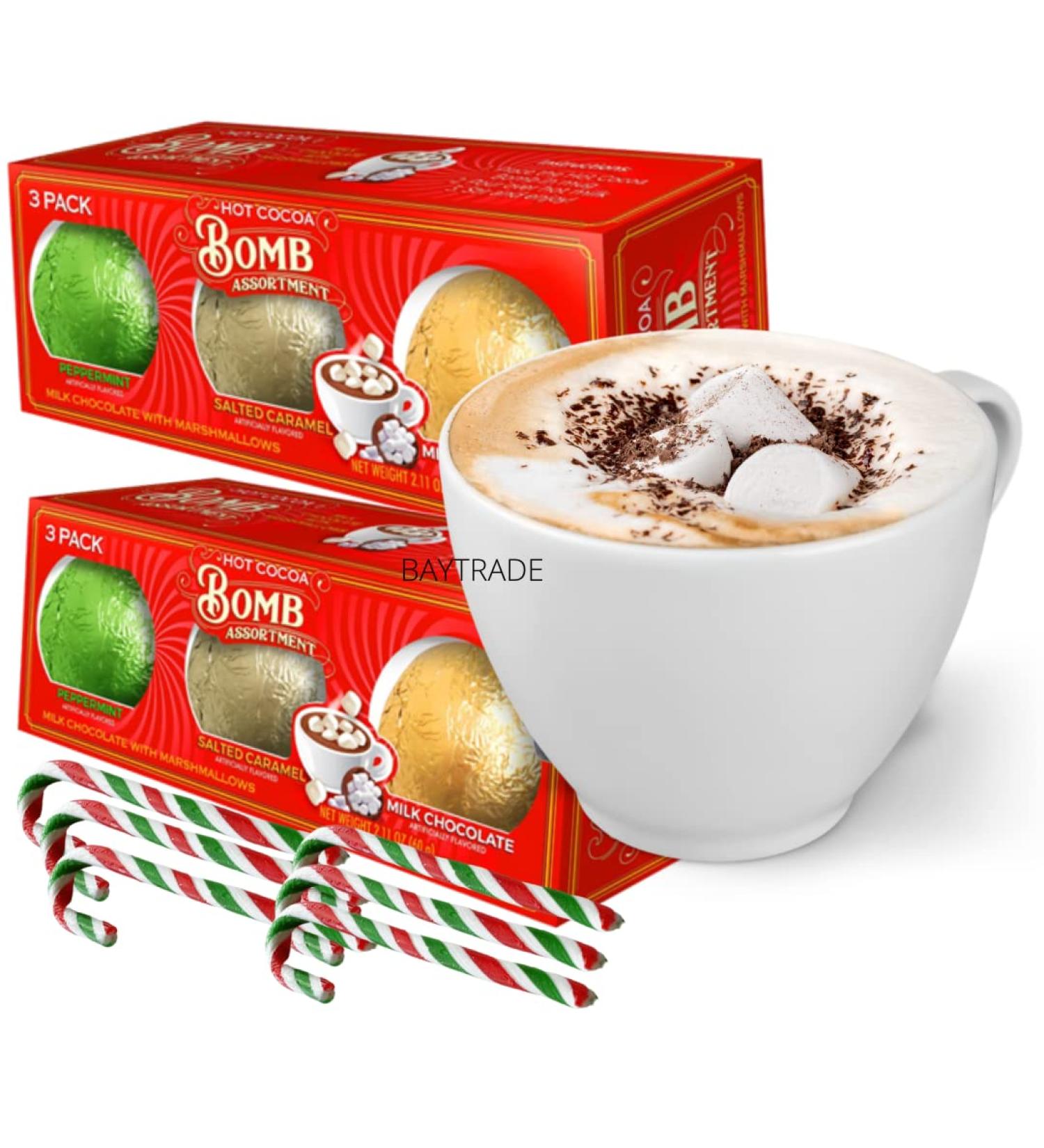 6x Hot chocolate bombs with marshmallow and 6x Peppermint Christmas Candy Canes- Kids Hot Chocolate Gift Set - Hot chocolate station - Xmas Eve Box Fillers for Kids Teens Toddlers Adult Stocking Gifts Chocolate 12 Piece Set - Buy Online on GoSupps.com