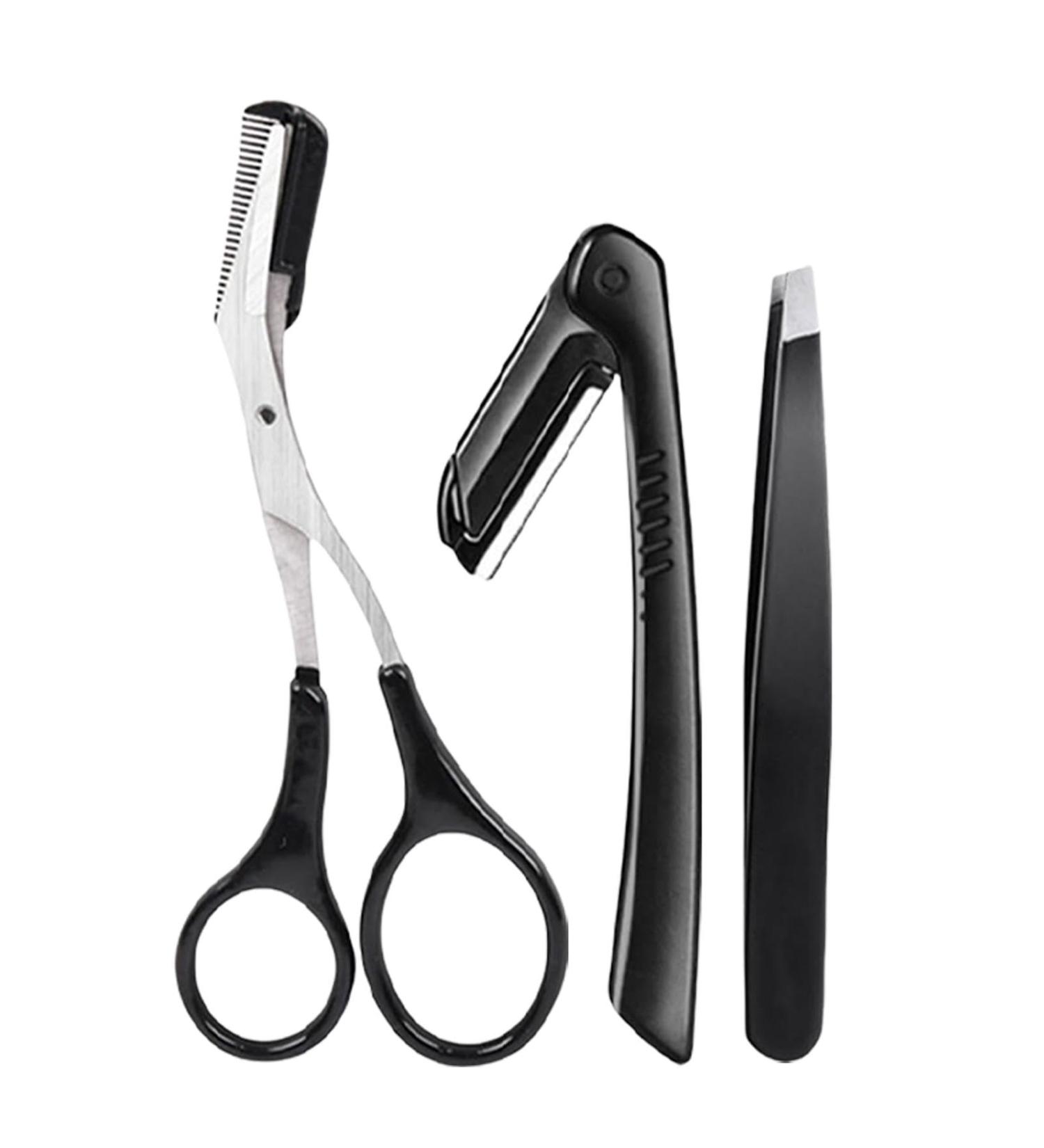 Eyebrow Trimmer for Women | Set of 3 Stainless Steel Scissors & Brush | Professional Hair Removal Tool for Men & Women - Buy Online on GoSupps.com