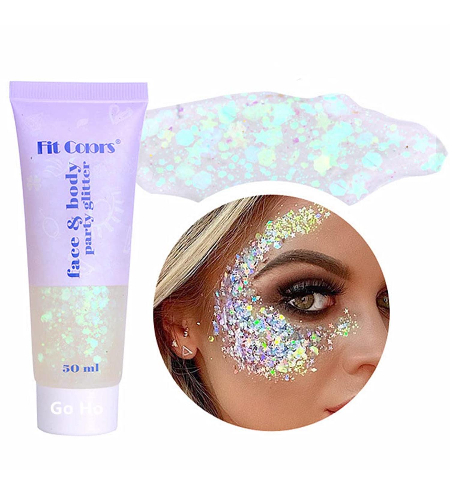 White Body Glitter Gel with Holographic Chunky Glitters - 50g for Festivals, Raves, Concerts | Mermaid-Inspired Glitter for Eyes, Lips, Hair, Nails - Buy Online on GoSupps.com