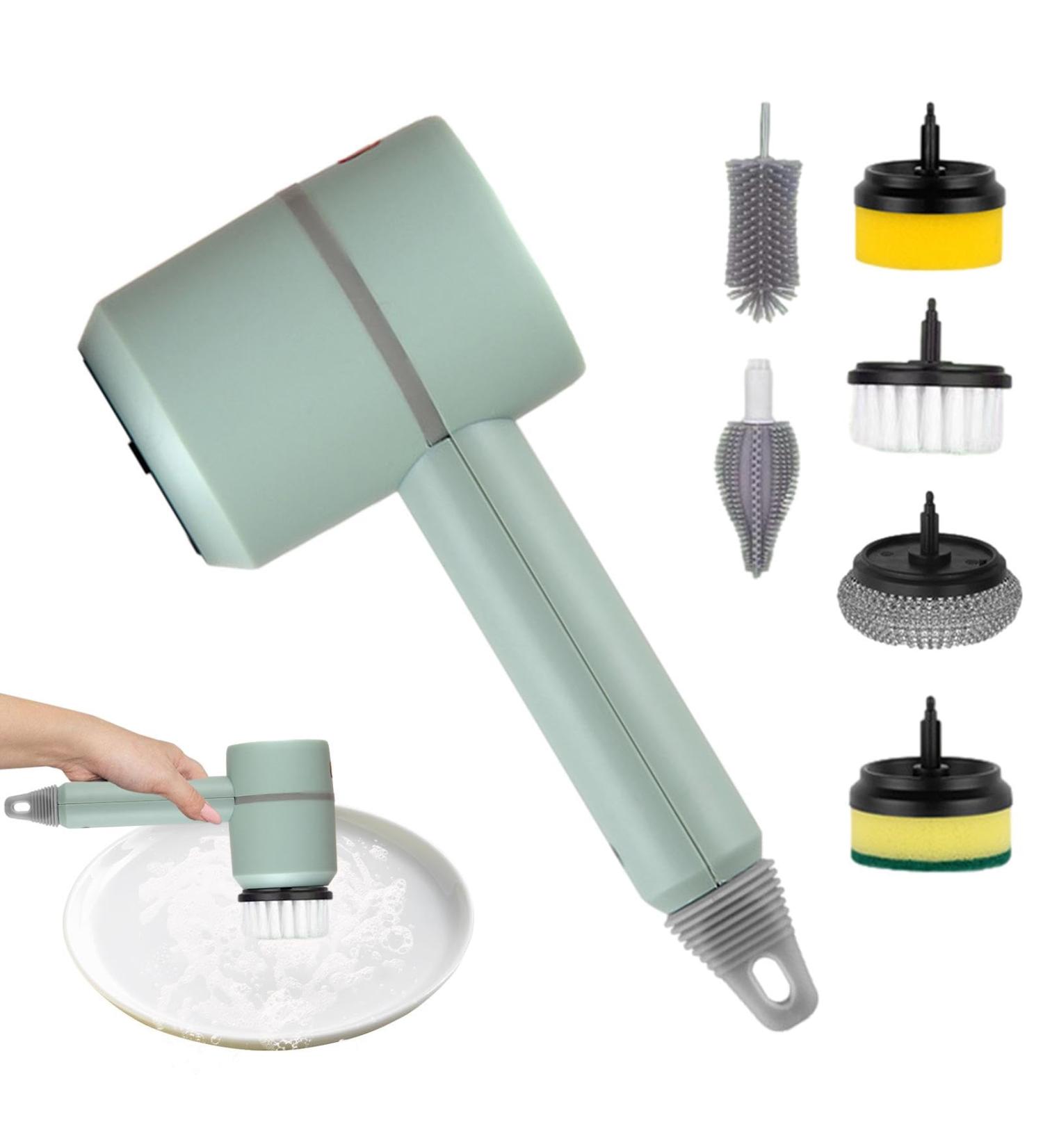 Fovolat Electric Dish Brush Electric Handheld Kitchen Cleaning Brush | Automatic Shoe Brush Rechargeable Pot Brush with 6 Replaceable Brush Heads for Kitchen Tub Sink Green - Buy Online on GoSupps.com