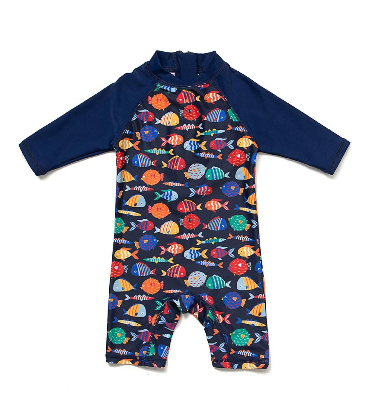 UPF 50+ Baby Boy/Girl Swimsuit with Sun Hat | Colorful Fish Design | 6-9 Months - Buy Online on GoSupps.com