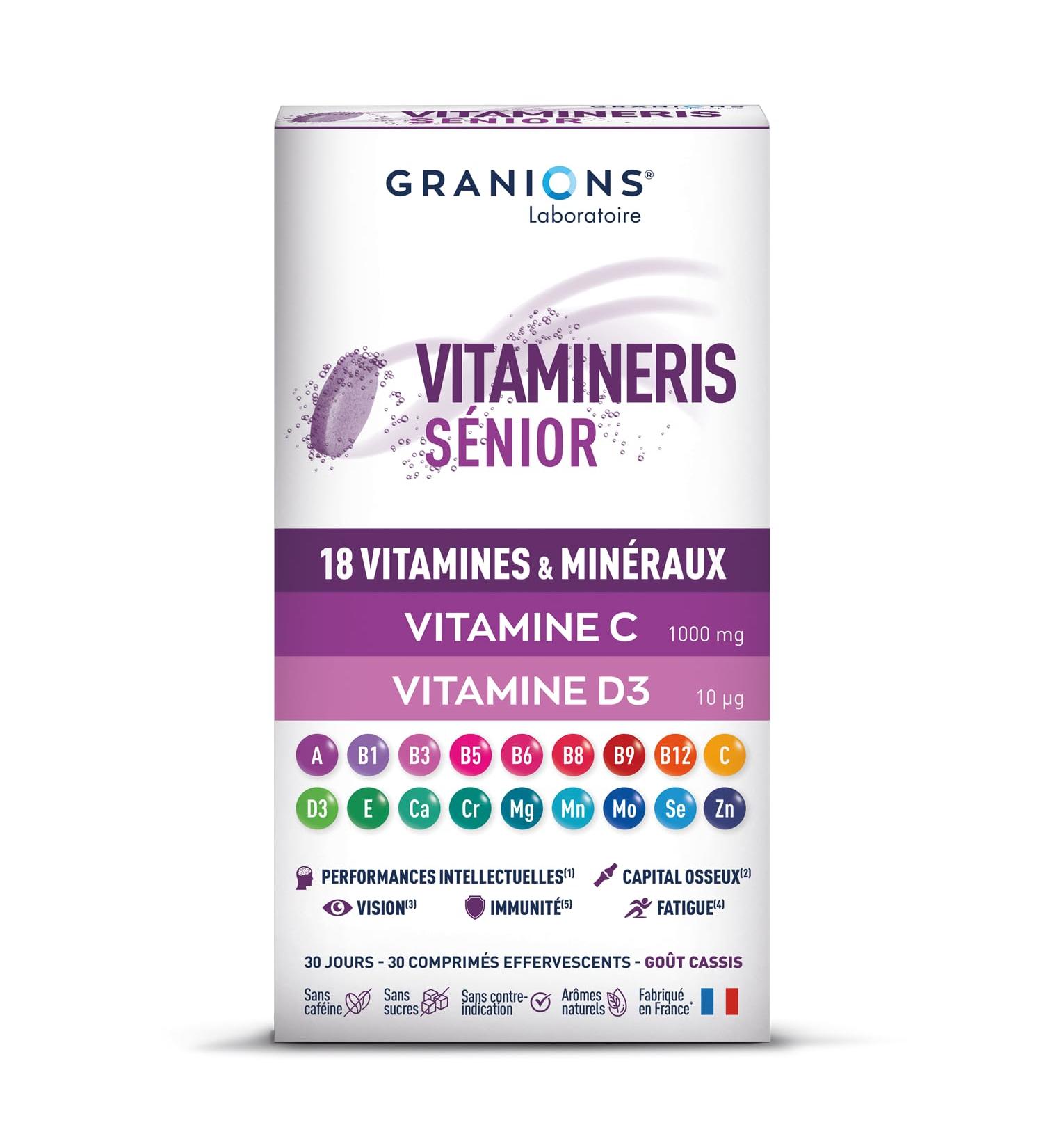GRANIONS Senior Vitamin C 1000 mg + Magnesium + Zinc + Vitamin D + Vitamin B 20 Vitamins Minerals and Active - Immune Defenses Anti Fatigue - VITAMINERIS 30 Tablets - Made in France - Buy Online on GoSupps.com