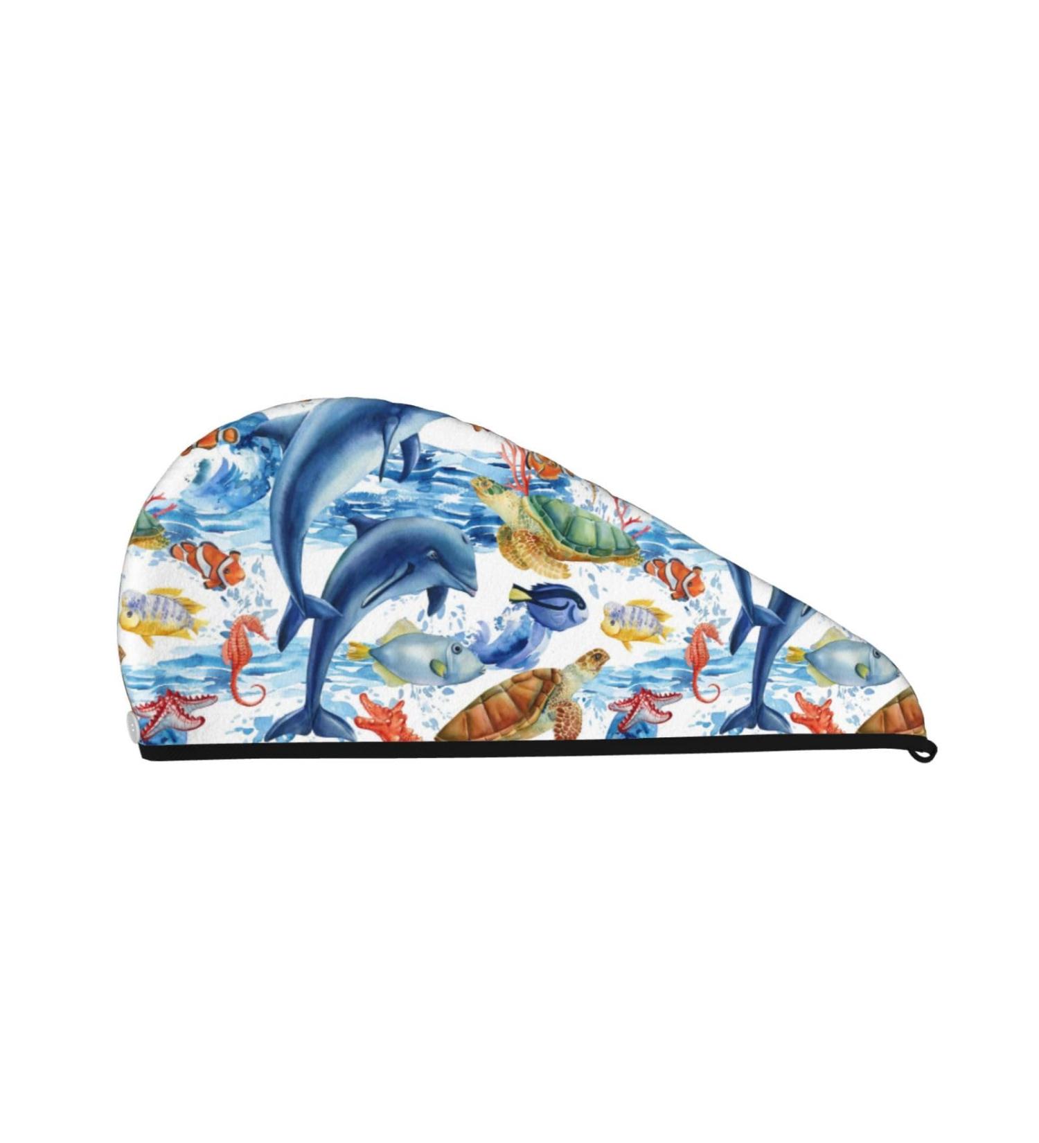 Marine Animals Microfiber Hair Towel | Soft Super Absorbent Wrap for Long Curly & Thick Hair - Quick Dry Coral Velvet for Women - Buy Online on GoSupps.com