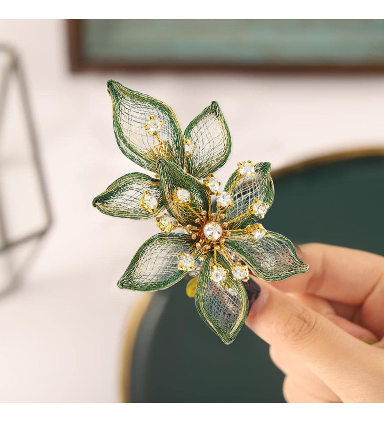 Crystal Rhinestone Bridal Hair Clip - Casdre Flower Wedding Hair Piece for Women - B Green - Buy Online on GoSupps.com