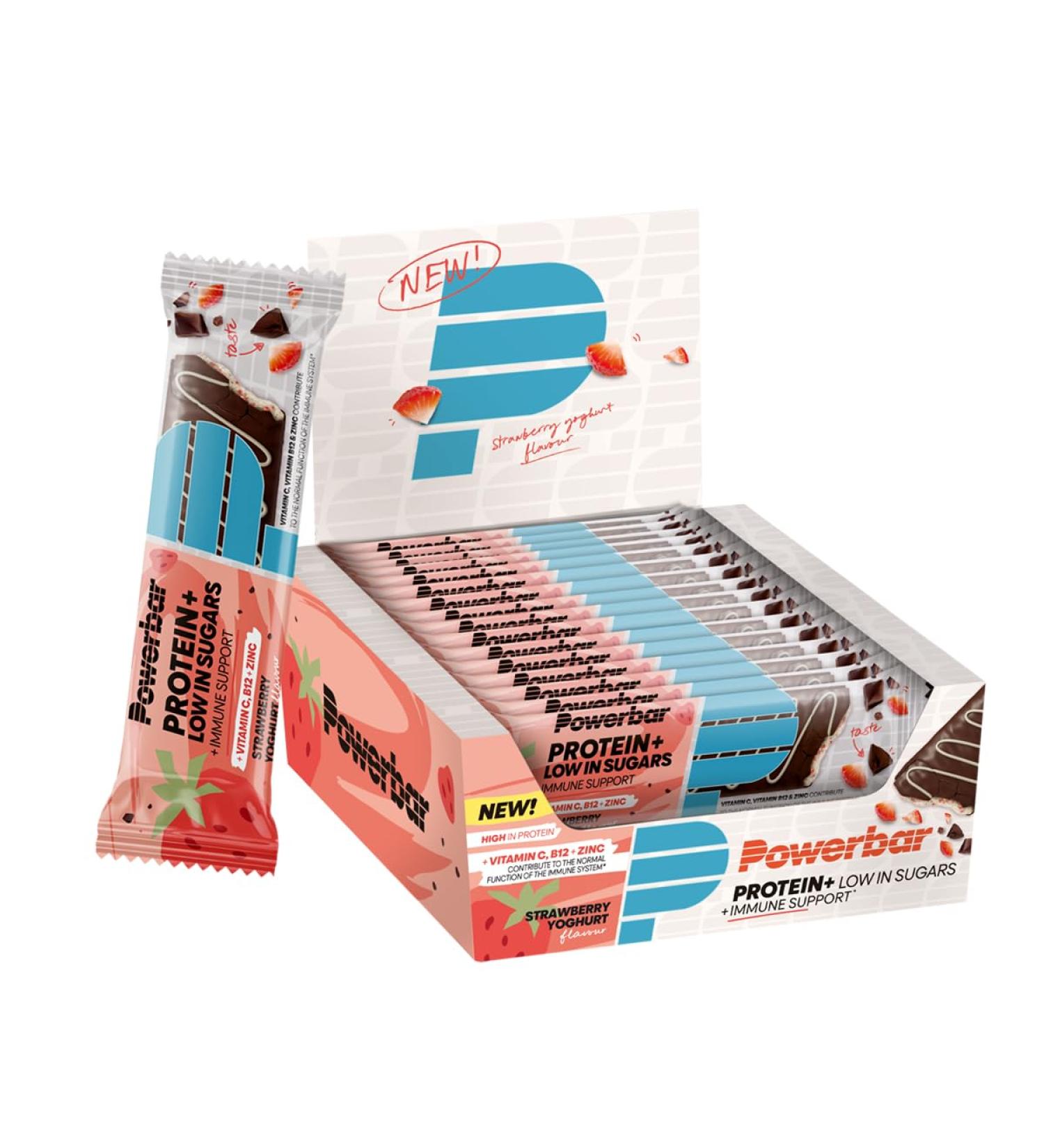 Powerbar Protein Plus Low Sugar + Immune Bar (16x35g) Strawberry Yogurt - Buy Online on GoSupps.com