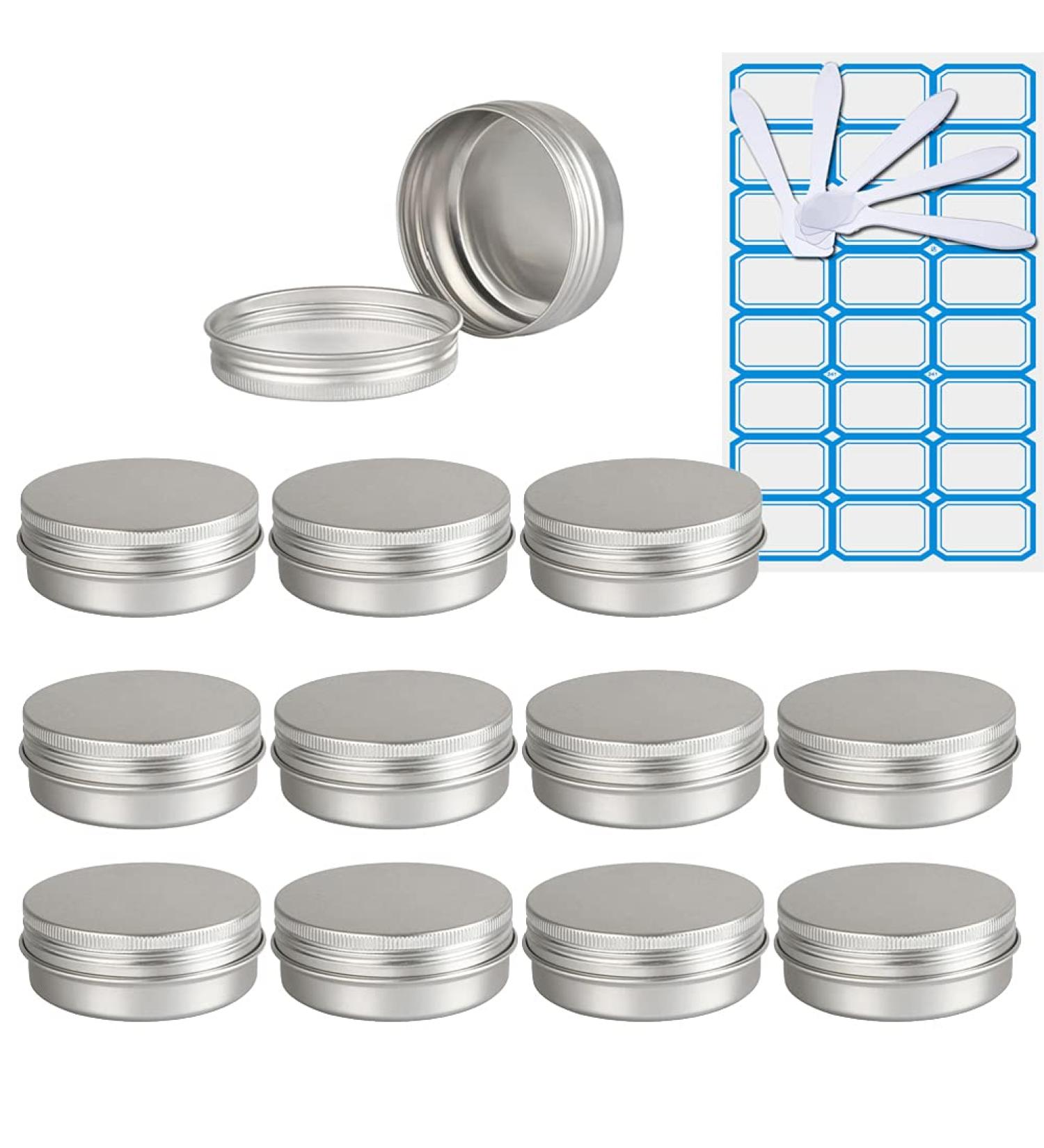 Buy Zeoabsy 10-Pack 60ml Aluminum Tins - Silver Screw Cap Containers for Cosmetics Candles & Ointments | Includes Spatulas & Etiquette - Buy Online on GoSupps.com