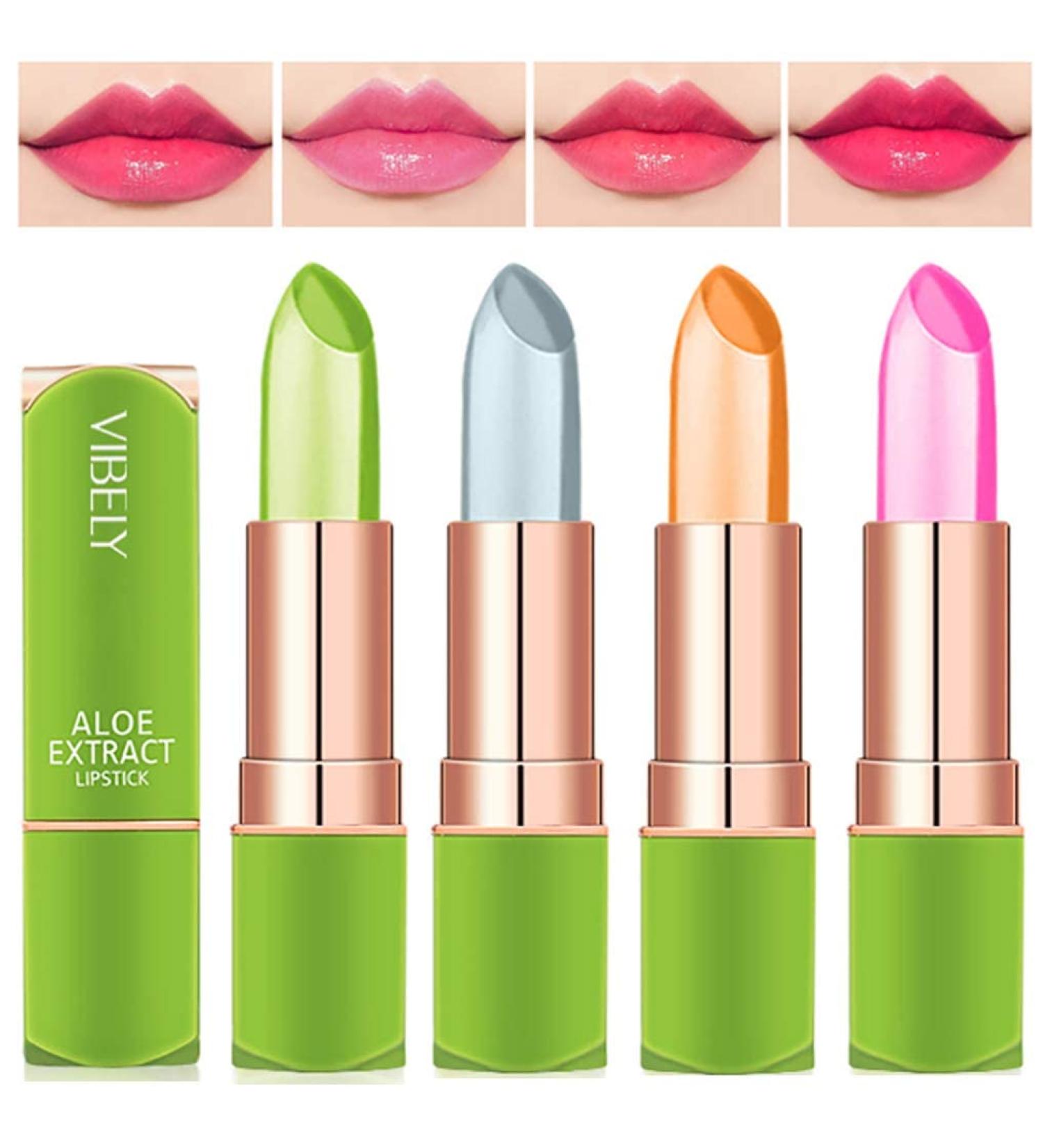 4 PCS Magical Color Change Aloe Vera Lipstick | Dulele Waterproof Long-Lasting Lip Balm | Makeup Essentials - Buy Online on GoSupps.com