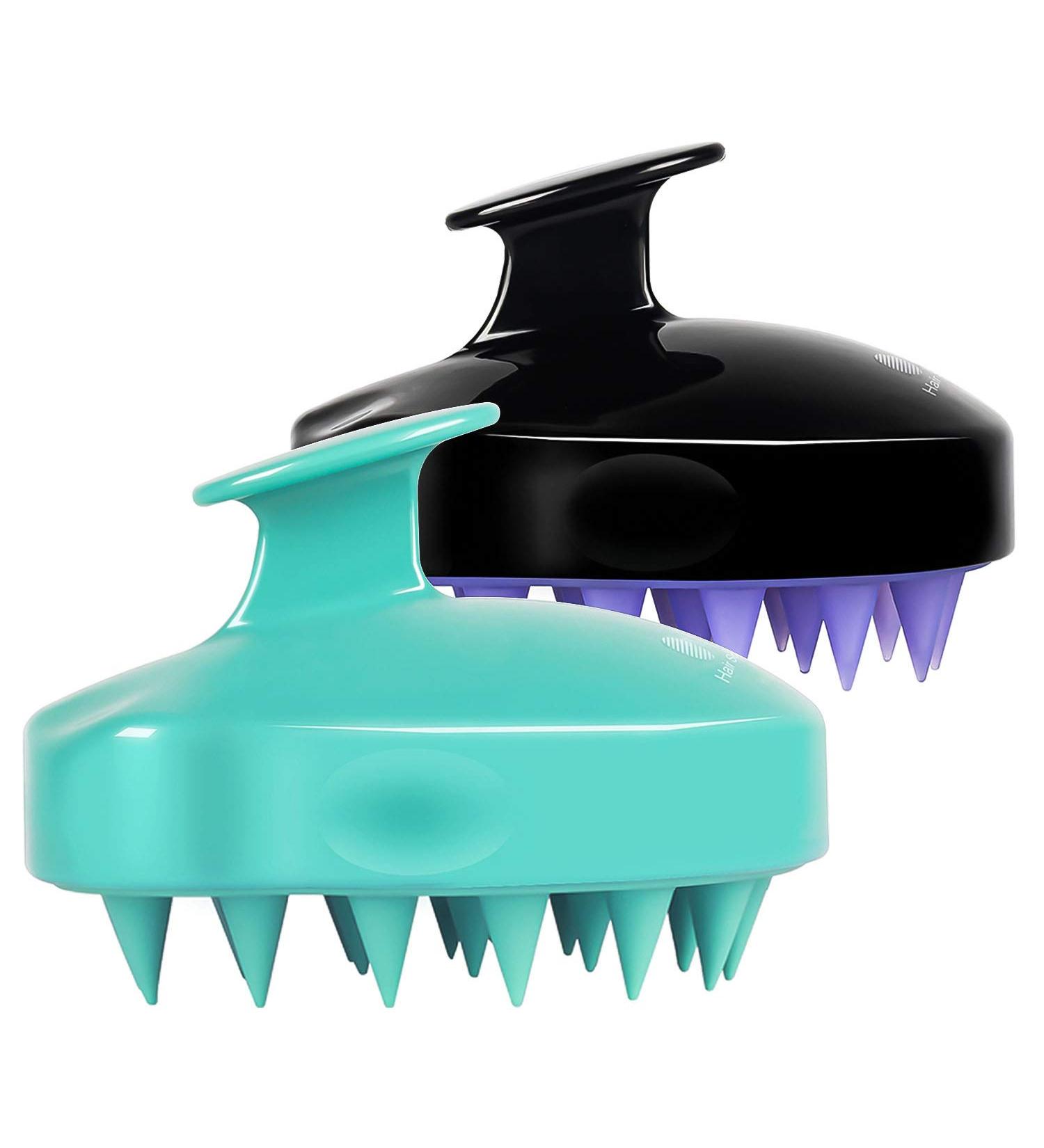 HEETA Hair Scalp Massager Shampoo Brush 2 Pack - Silicone Bristles, Remove Dandruff, Waterproof Hair Scrubber for Men & Women - Green & Black - Buy Online on GoSupps.com