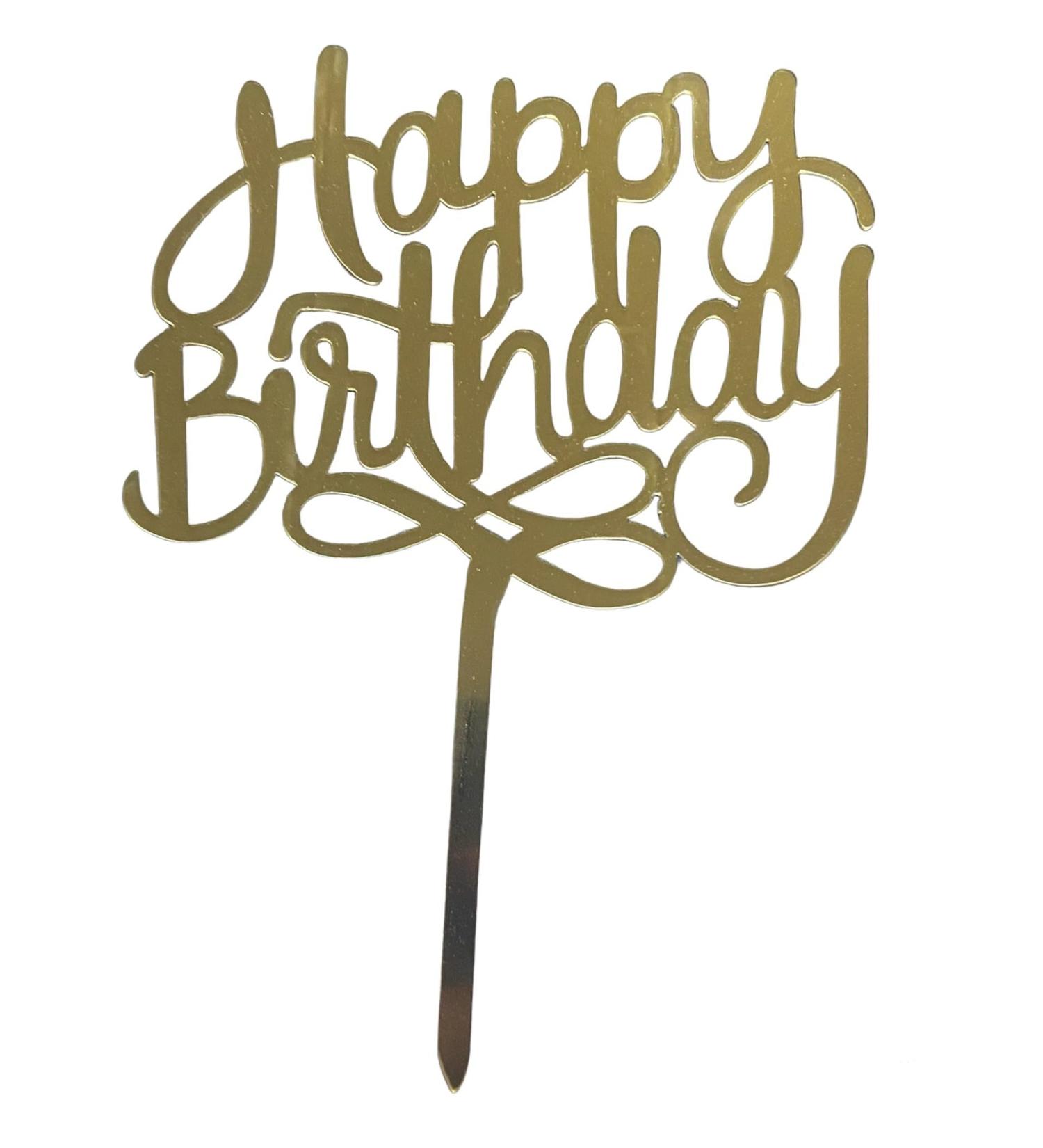 Emma Bunting Happy Birthday Cake Topper - Gold Acrylic - Cake Decoration