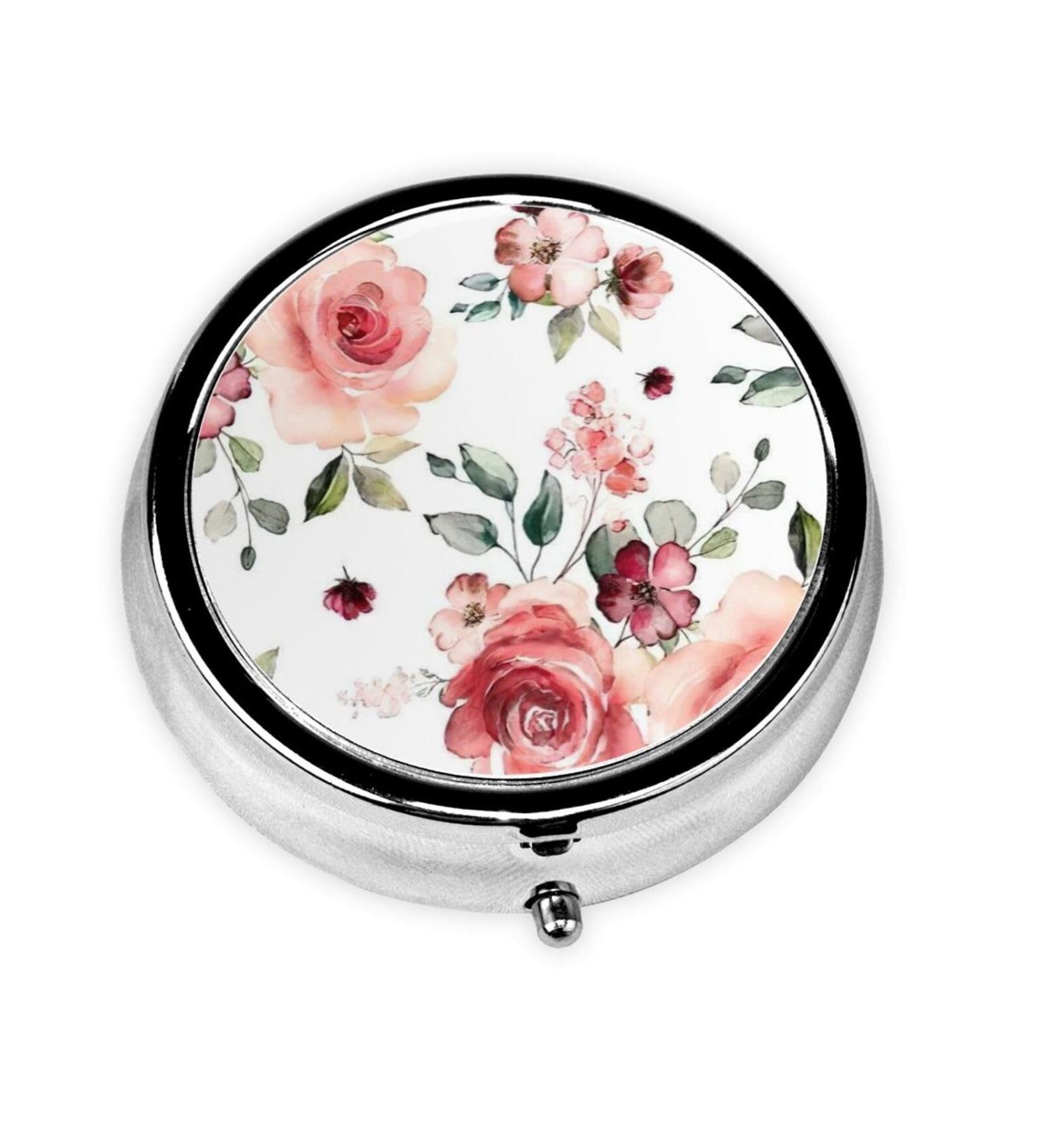 Blossoming Rose Flowers Round Pill Box | Lightweight & Moisture-Proof | Portable Emergency Medication & Fish Oil Holder - Buy Online on GoSupps.com
