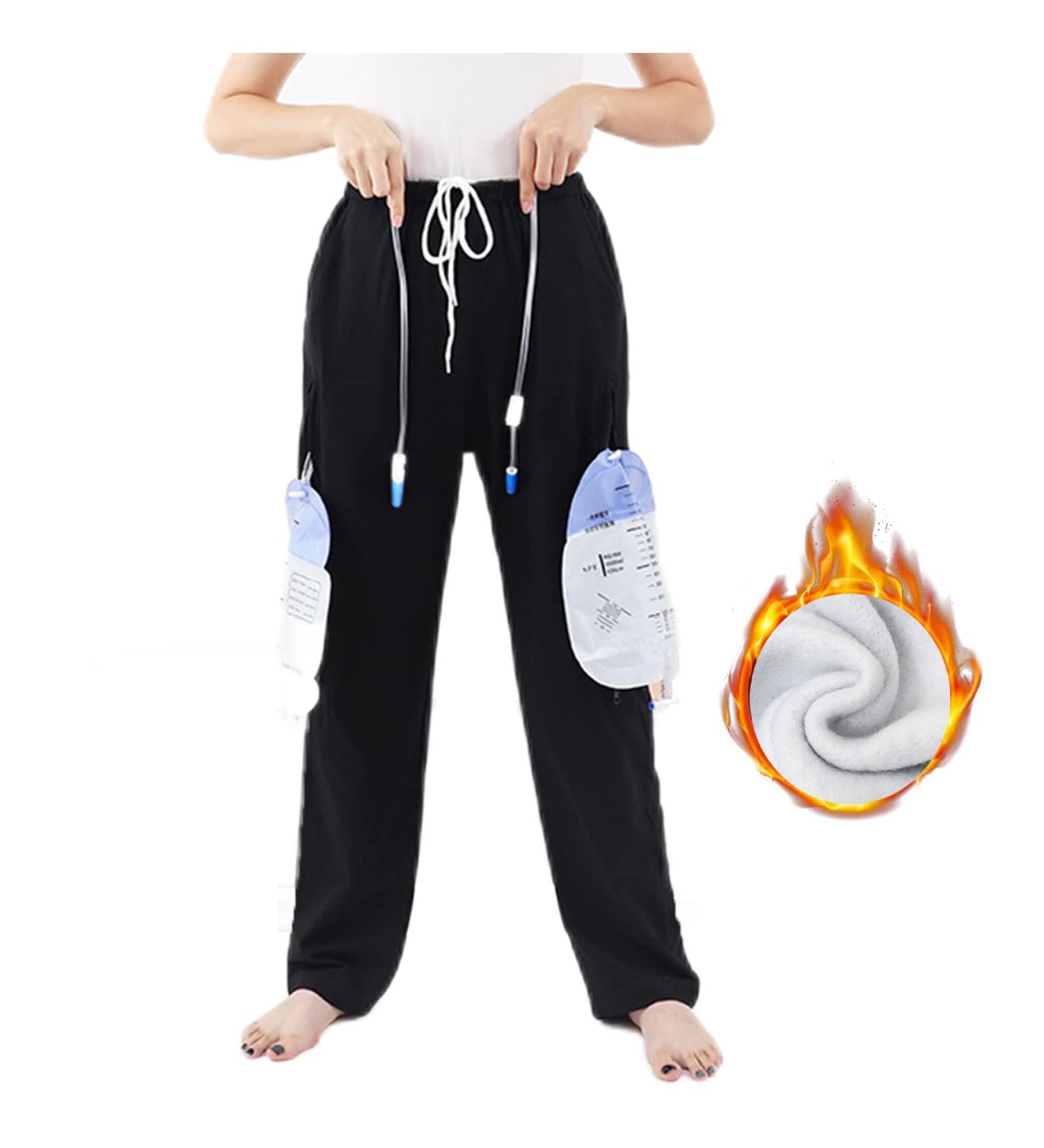 Fleece Lined Catheter Leg Bag Pants | Double Pocket Urine Bag Pants for Men & Women | Fits 2x 2000ml Leg Bags | Compatible with Nephrostomy Foley Suprapubic & Biliary Catheters - Black (Large - Buy Online on GoSupps.com
