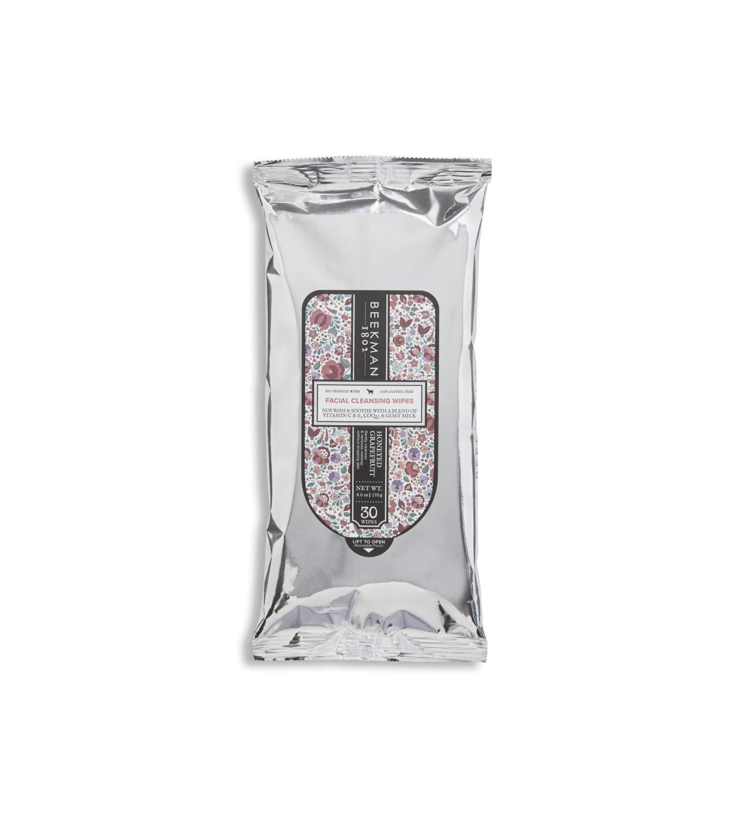 Beekman 1802 Face Wipes - 30 Count - Goat Milk, Aloe, Vitamin E, CoQ10 - Alcohol-Free, Biodegradable, Cruelty-Free - Honeyed Grapefruit - Buy Online on GoSupps.com