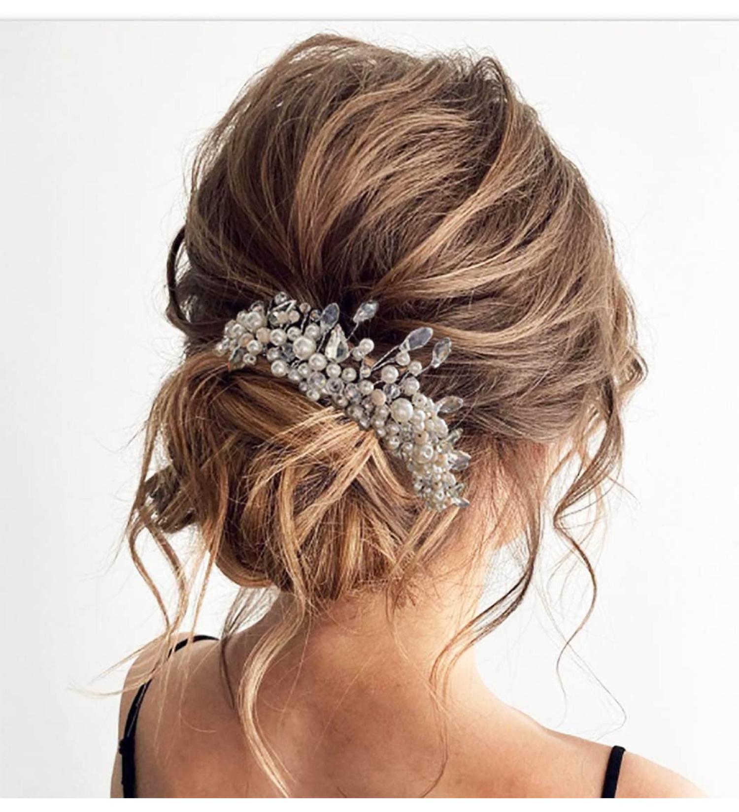 Unicra Pearl Bride Wedding Hair Vine Silver Rhinestone Hair Accessories Bridal Headband Headpiece for Women and Bridesmaid - Buy Online on GoSupps.com