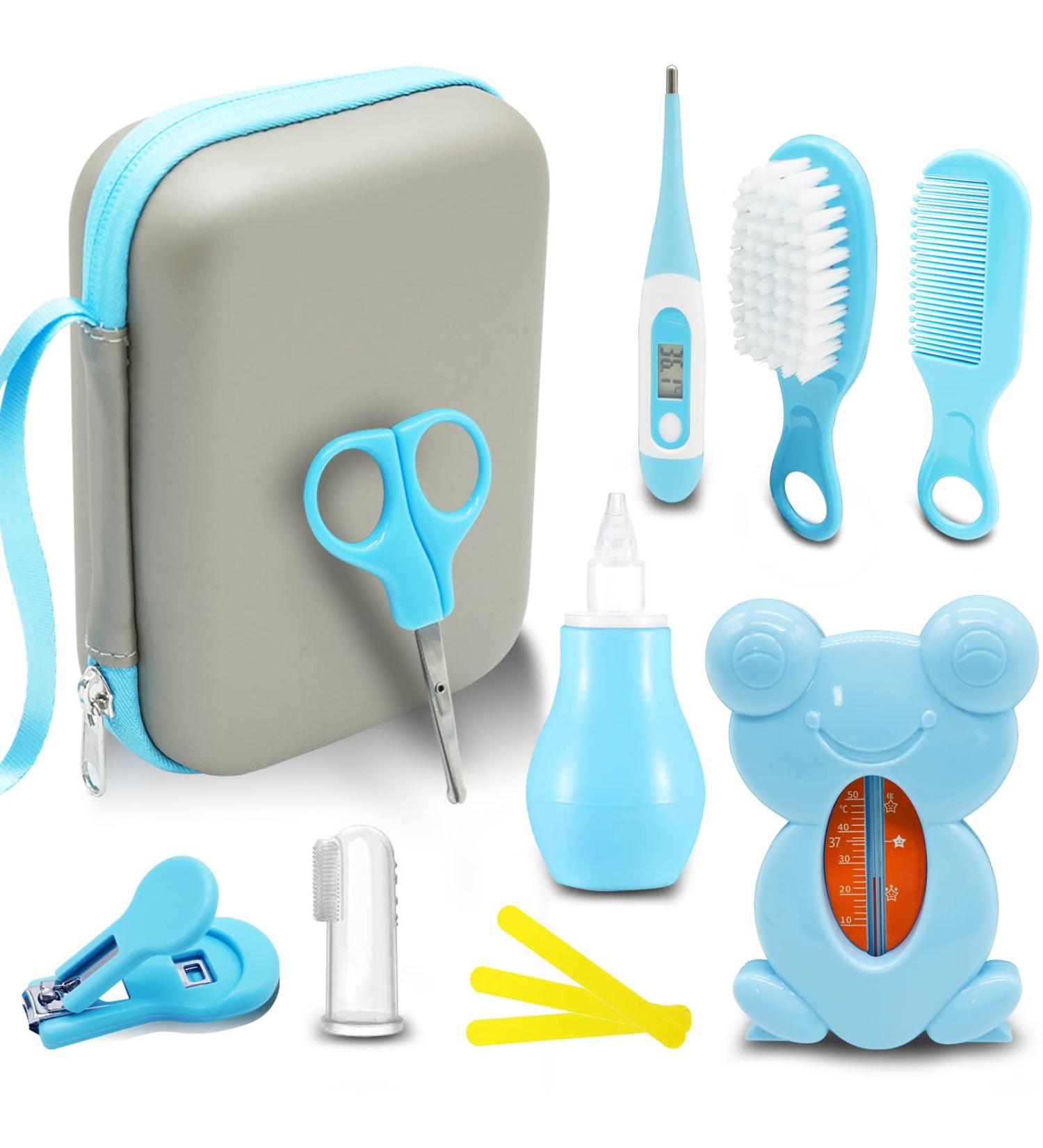 Bizcasa Baby Care Set - 11-Piece Newborn Childcare Kit with Nasal Sucker Comb Nail Scissors - Essential Baby Equipment in Blue for International Shipping - Buy Online on GoSupps.com