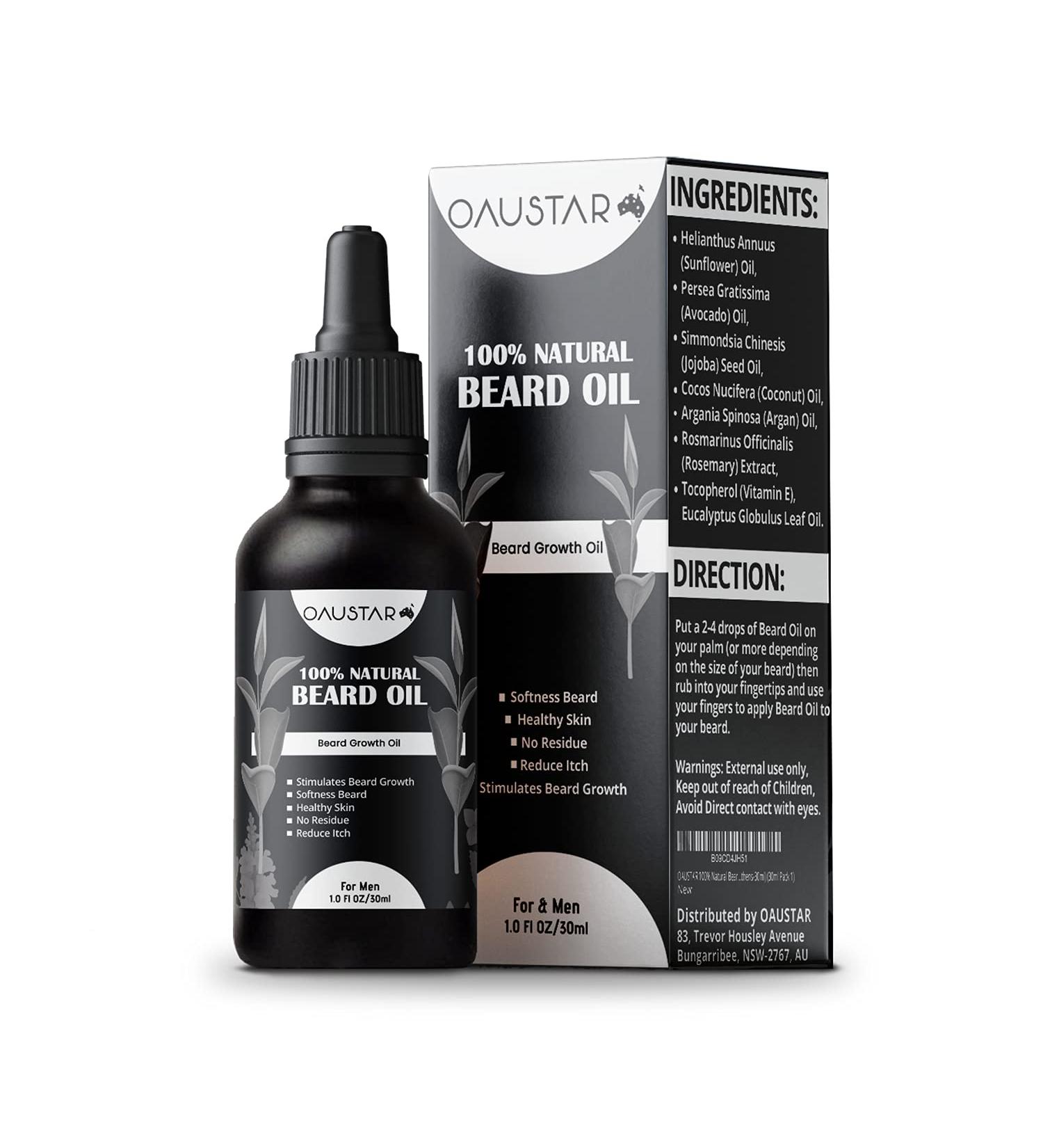 Beard Growth Oil for Men - Natural Formula for Thicker Softer Beards & Moustaches (30ml) - Tames & Softens - Buy Online on GoSupps.com