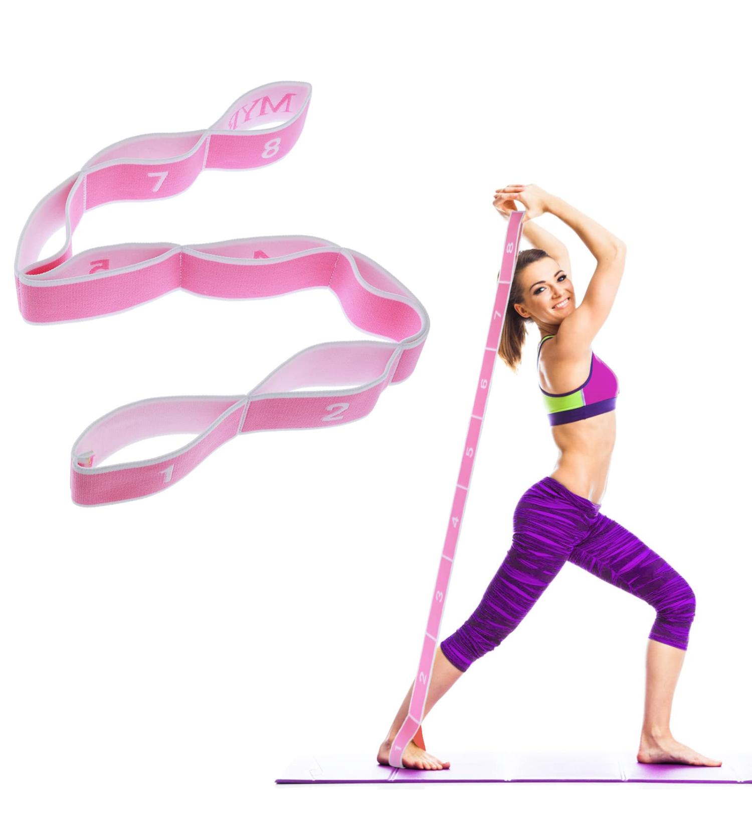 Buy Yoga Stretch Belt with 8 Loops - Violet Resistance Band for Pilates Gymnastics & Flexibility | 86cm Length (167cm Total) | 4cm Wide - Buy Online on GoSupps.com