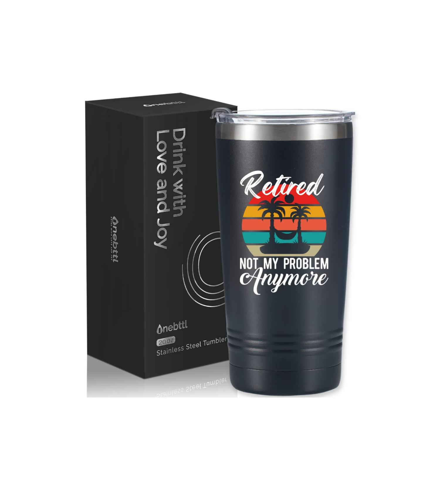 Retirement Gifts for Men and Women - Unique 20oz Tumbler Present for Retired Grandpa, Grandma, Nurse, Police, Boss, Coworker - Black 'Retired Not My Problem Anymore - Buy Online on GoSupps.com