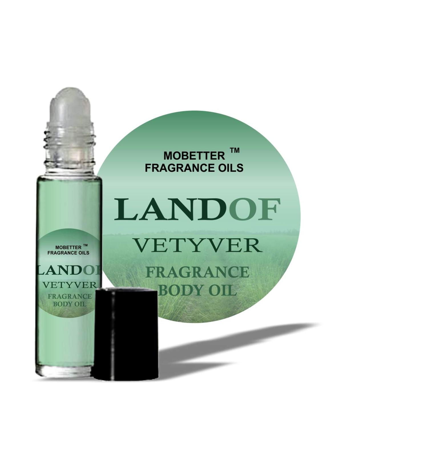 MOBETTER FRAGRANCE OILS LAND OF VETYVER Body Oil 1/3 oz roll on Glass Bottle