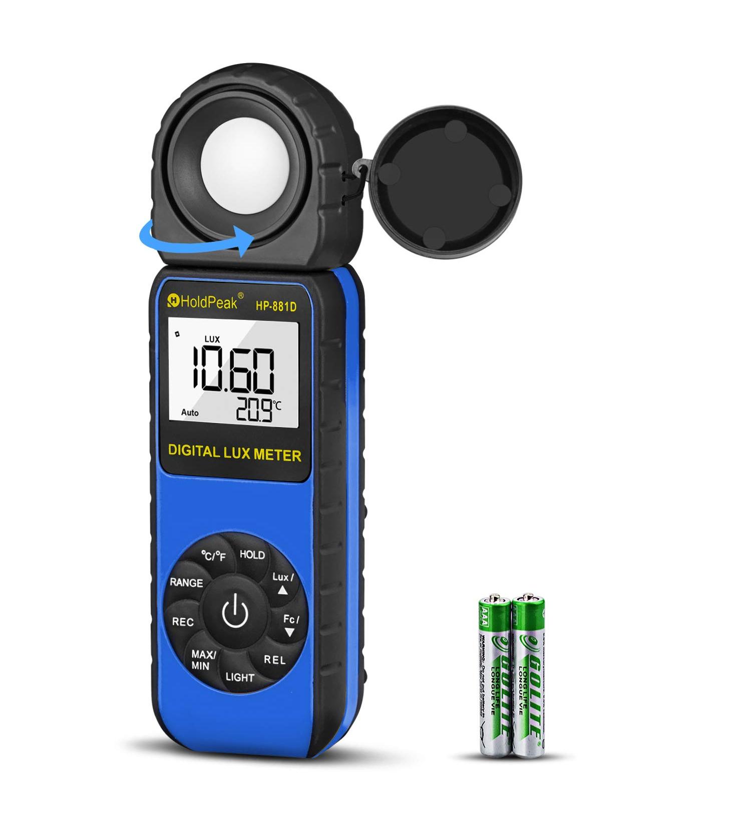 HOLDPEAK HP-881D Digital Photographic Light Meter 1-400,000 Lux/1-40,000 FC - LCD Display, 270 Rotatable Detector for Photography, Plants, and LCD Lights - Lumen Meter - Blue - Buy Online on GoSupps.com