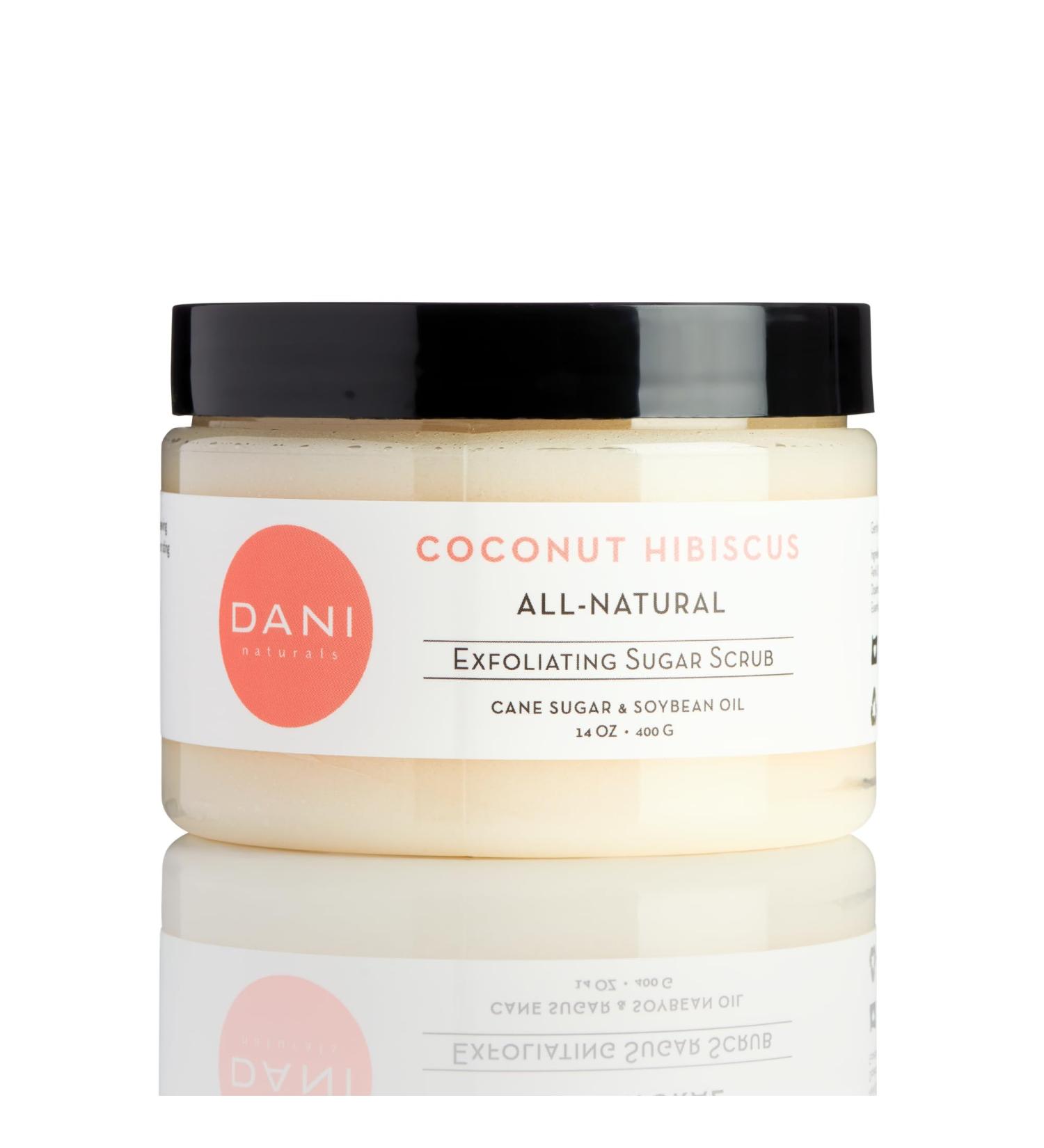 Pure & Gentle Exfoliating Sugar Scrub - DANI Naturals Tropical Coconut Hibiscus | Organic Cane Sugar & Shea Butter Body Polish 14 oz - Best for Smooth Skin - Buy Online on GoSupps.com