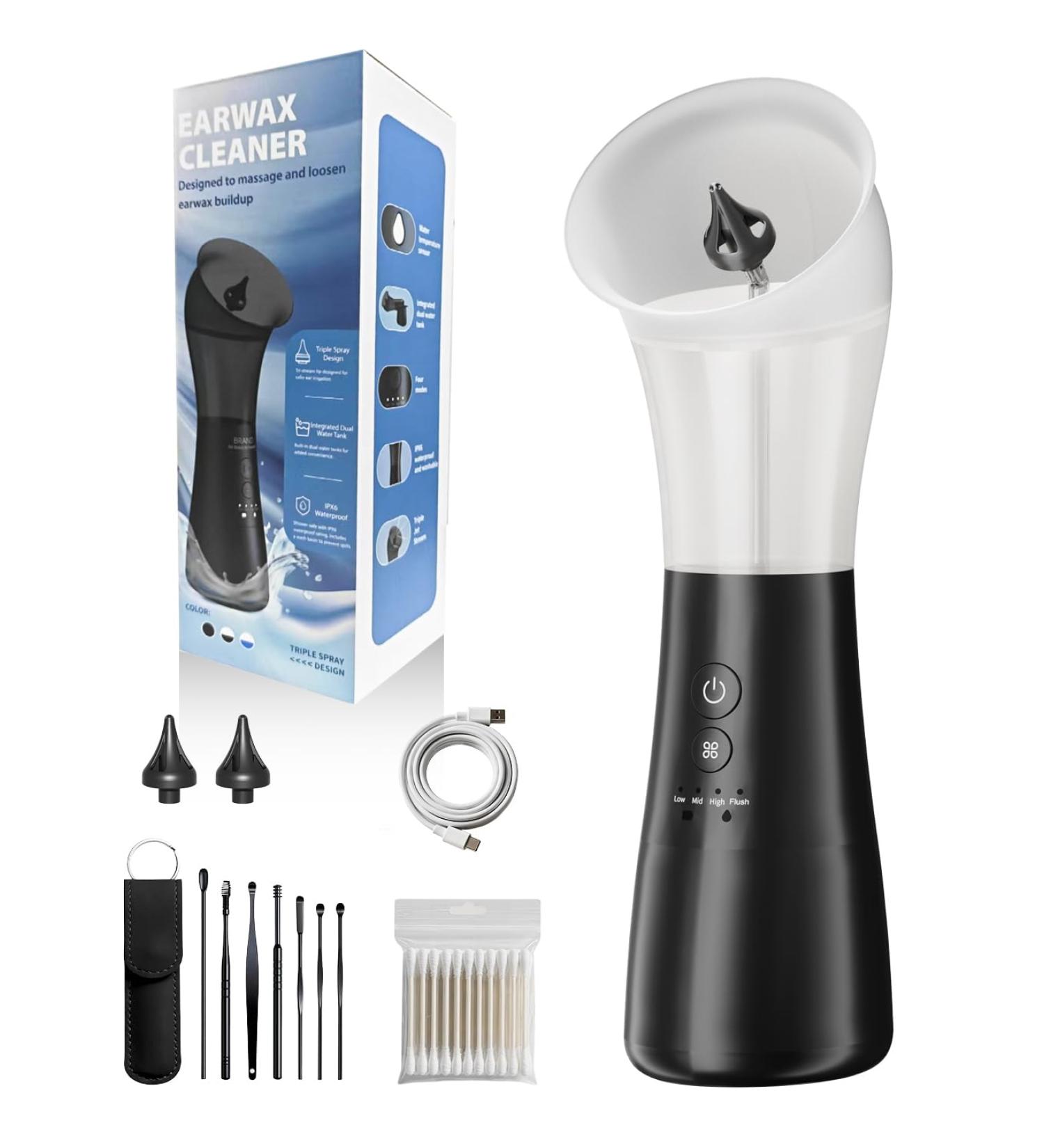 Electric Ear Wax Removal Kit with Integrated Waste Tank, Safe Water Ear Cleaner with Temperature Sensor, 4 Pressure Modes for Varying Earwax Levels Effective Smart Ear Cleaning for Family Use - Buy Online on GoSupps.com