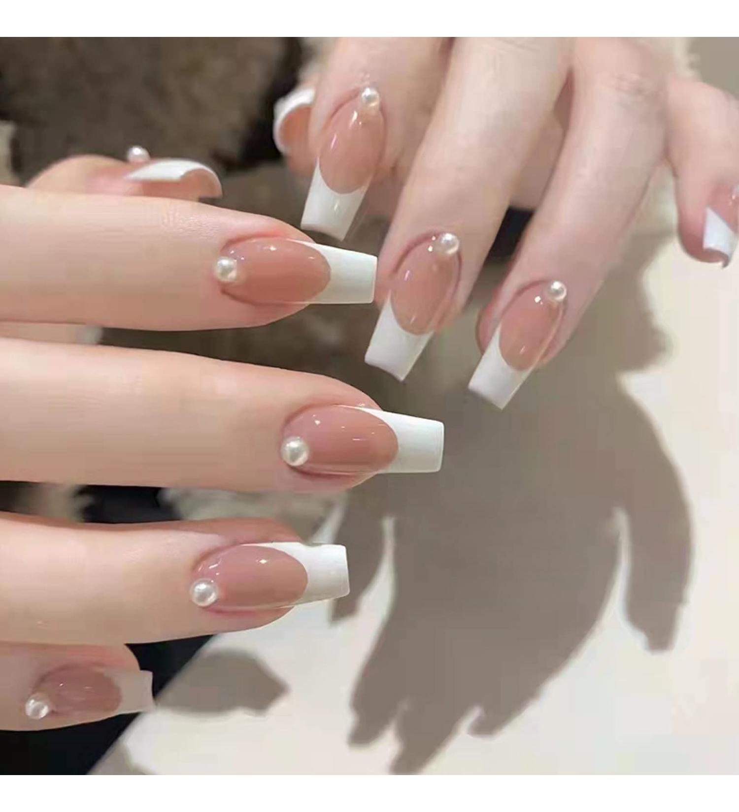 Long Fashion Fake Nail Set Press On Acrylic Nail with Blue Ice Transparent Butterfly Sparkling Diamond Detachable Nail Tips New OPQ-02