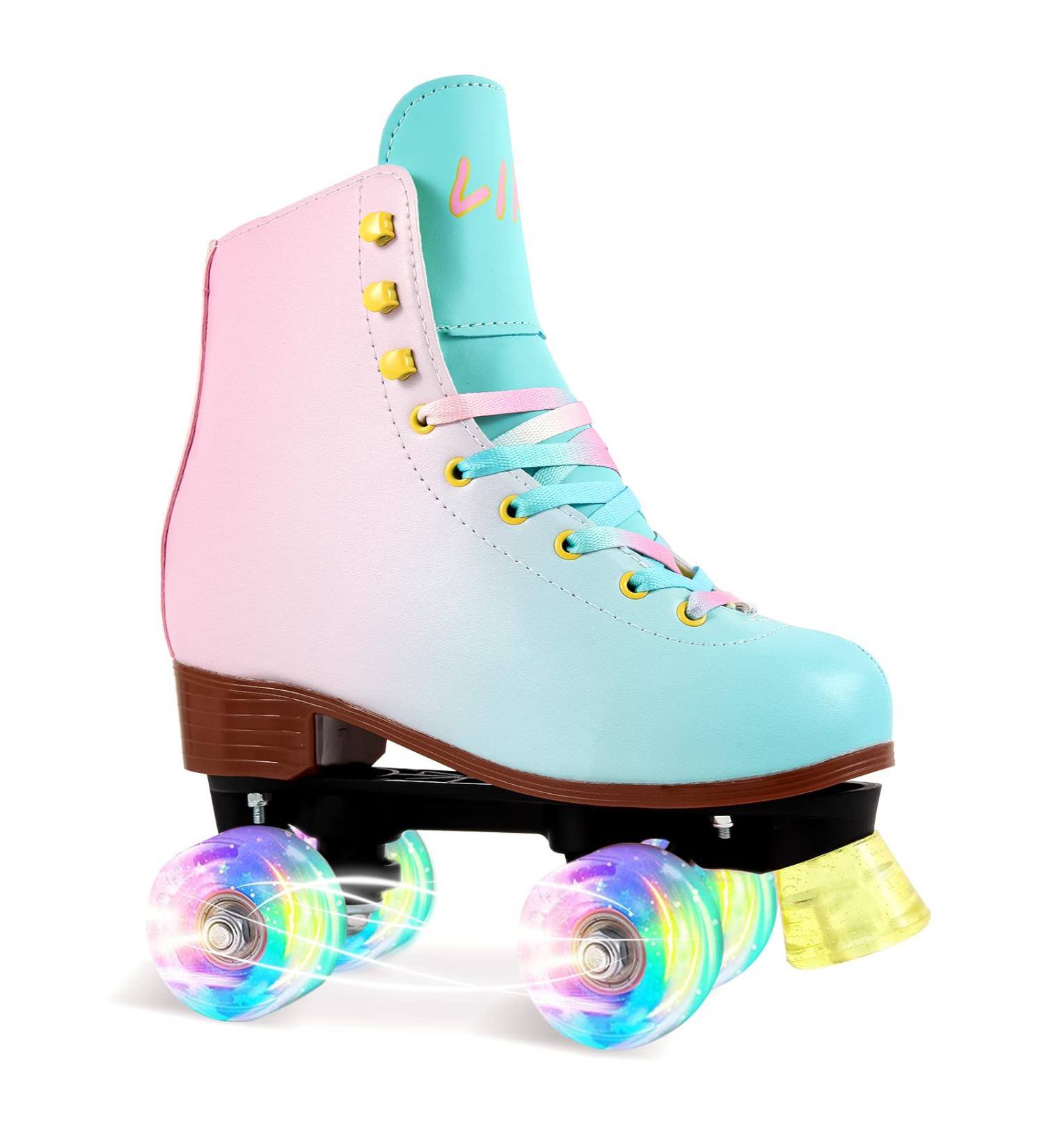 LIKU Quad Roller Skates for Girls and Women | All Wheel Light Up | Indoor/Outdoor Fun Illuminating Skates | Pink & Blue | Size 3-4 - Buy Online on GoSupps.com
