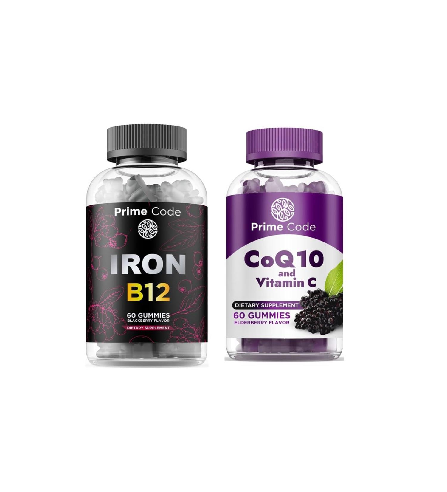 Prime Code Iron Gummies for Women & Men with Vitamin B12 2 in 1 CoQ10 200mg & Vitamin C 250mg Gummies - Buy Online on GoSupps.com