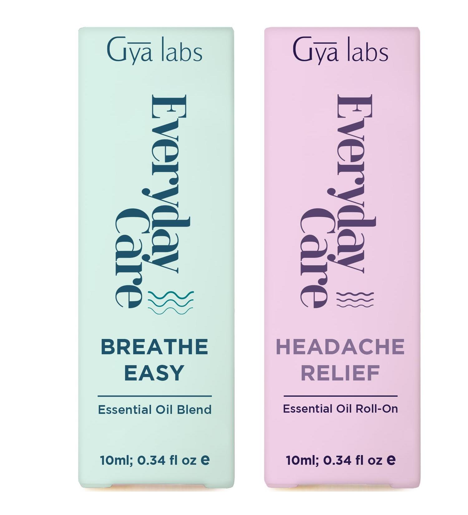 Breathe Easy & Headache Relief Roll On Set - Aromatherapy Grade Essential Oils Roll On Set - 2x0.34 fl oz - Gya Labs - Buy Online on GoSupps.com
