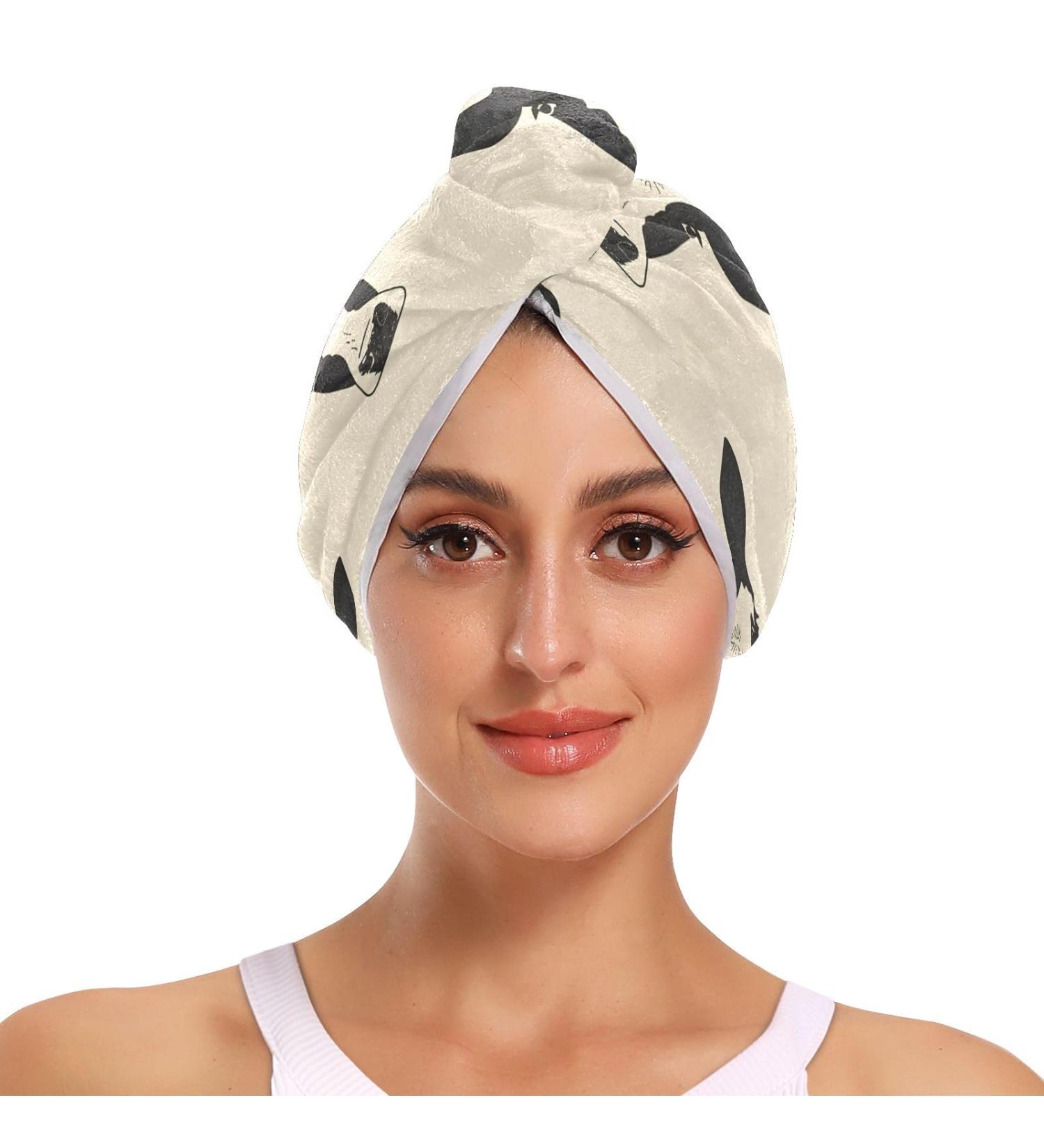 Super Absorbent Cow Heads Hair Towel 2 Pack - Quick Dry Hair Turbans with Button Twisty Wrap for Women & Girls - Perfect for International Shipping - Buy Online on GoSupps.com
