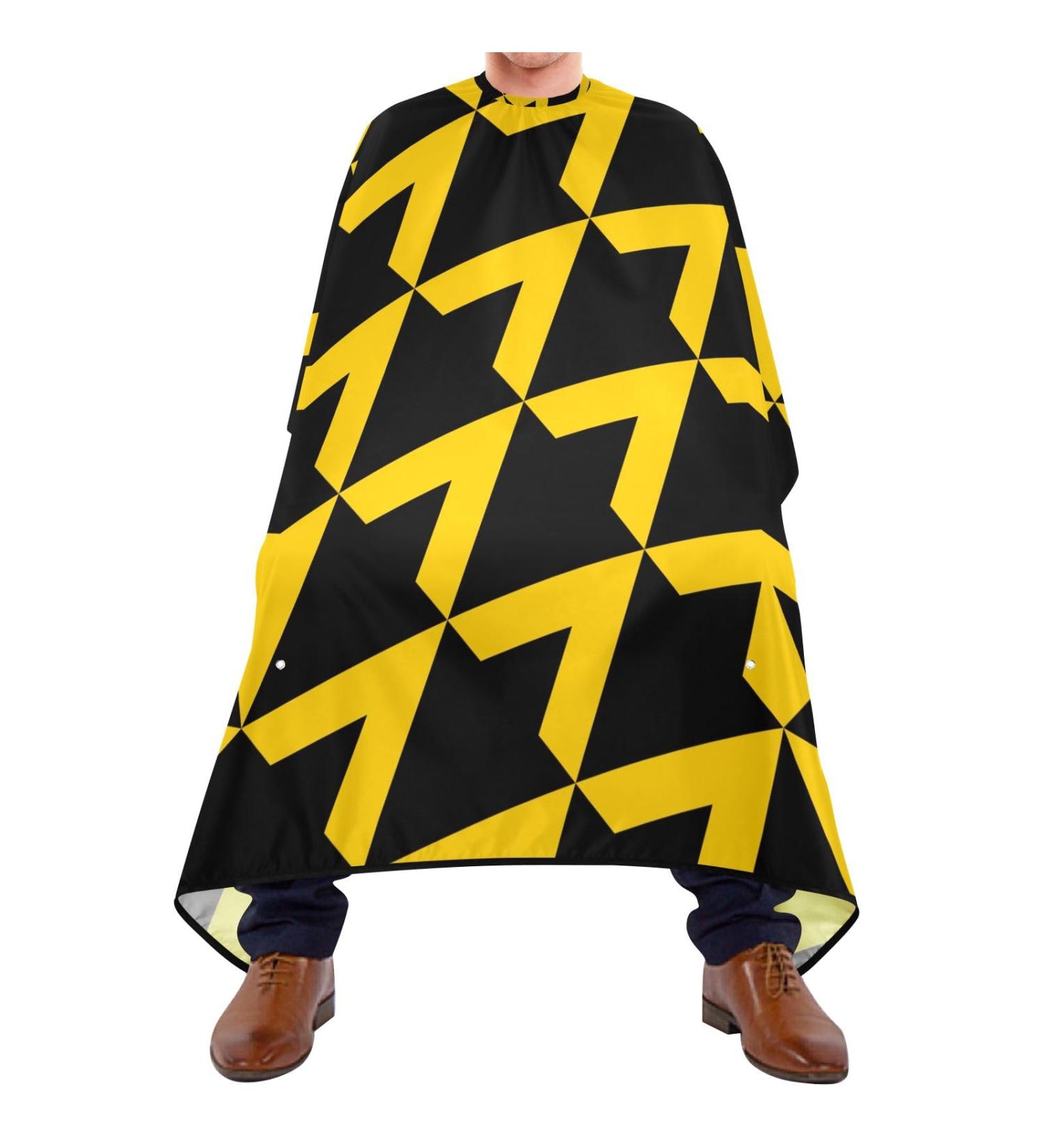 Waterproof Barber Cape - Yellow Geometric Grid Pattern | Unisex Cheetah Haircut Bib for Men & Women - Buy Online on GoSupps.com