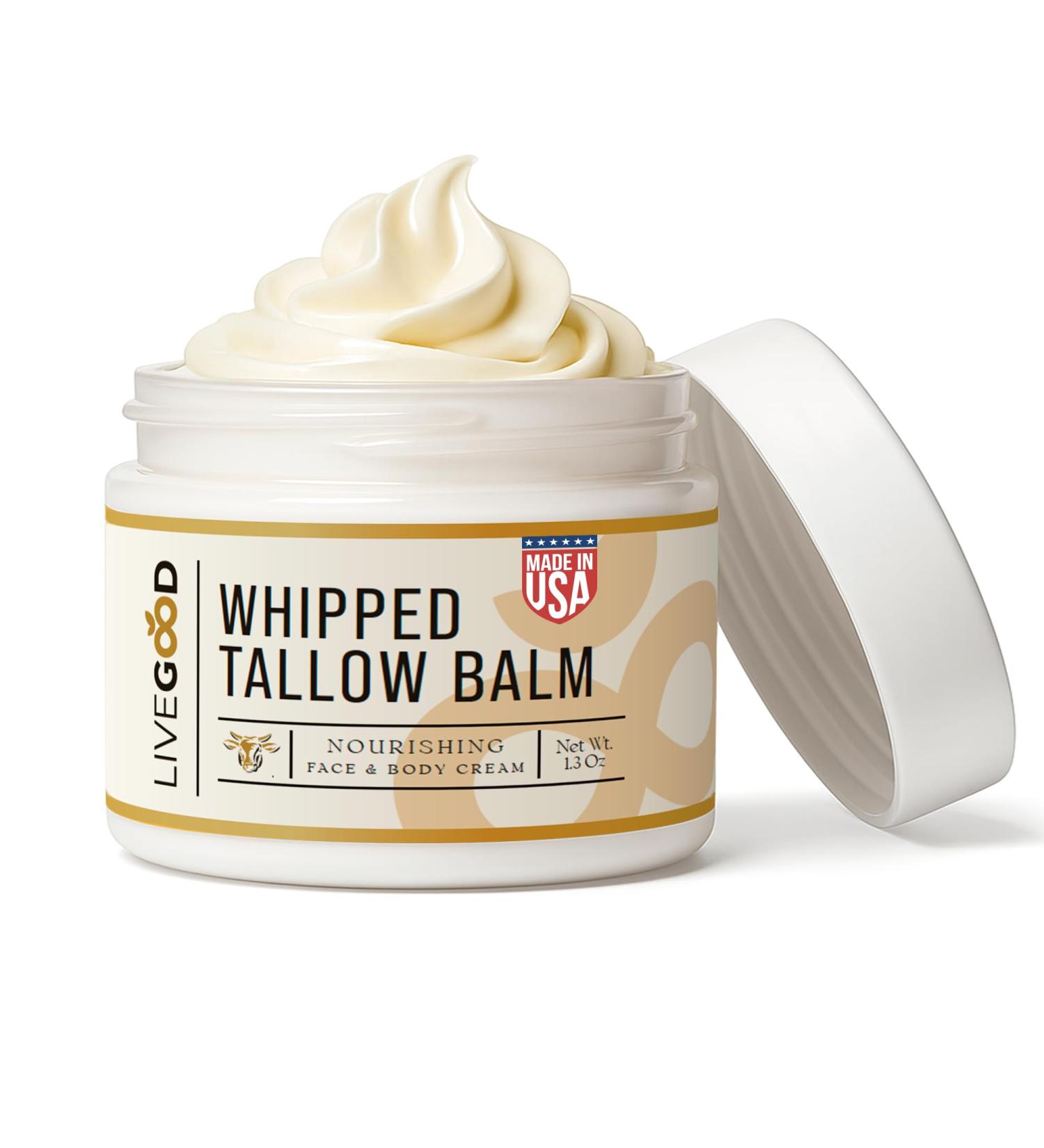 LIVEGOOD Whipped Tallow Balm Grass Fed Beef Tallow for Skin with Vitamins A D E K Deeply Moisturizing Beef Tallow Moisturizer for Face and Body Hydration (2 oz) - Buy Online on GoSupps.com