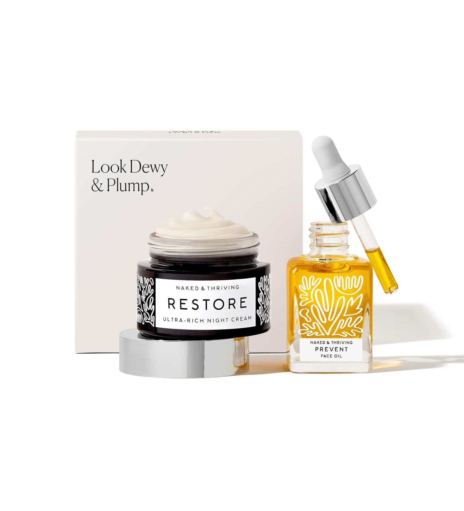 Naked & Thriving The Advanced Anti-Aging Duo: For fewer visible wrinkles | Restore Ultra-Rich Night Cream (50 mL) + Prevent Anti-Aging Face Oil (35 mL) - Buy Online on GoSupps.com