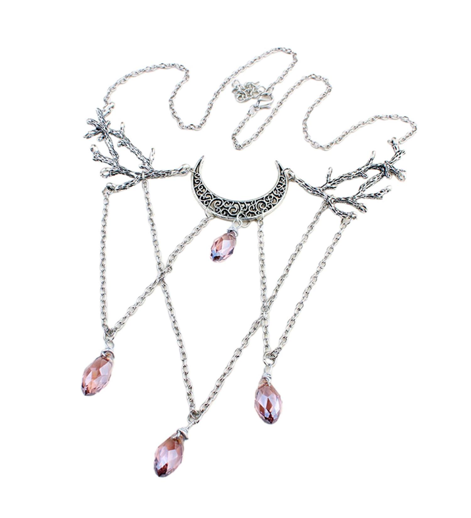 Oralgo Gothic Necklace: Vintage Lunar Branch with Violet Crystal Water Drop Pendant - Fashionable Pagan Witch Jewelry for Women - Buy Online on GoSupps.com