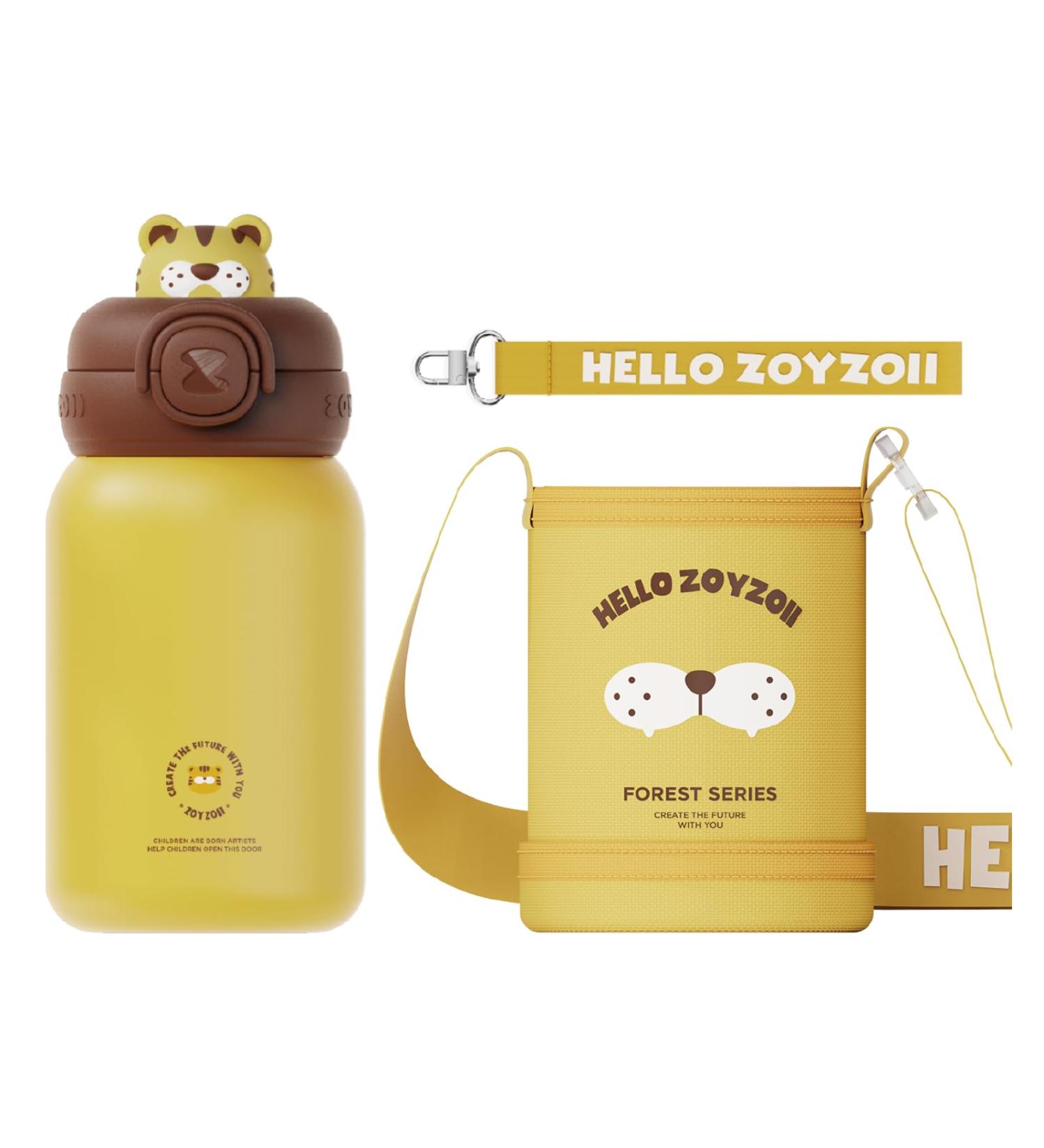 Zoyzoii 450ml Children's Stainless Steel Drinking Bottle with Straw & Bag - Thermos for Kindergarten - Yellow - Buy Online on GoSupps.com