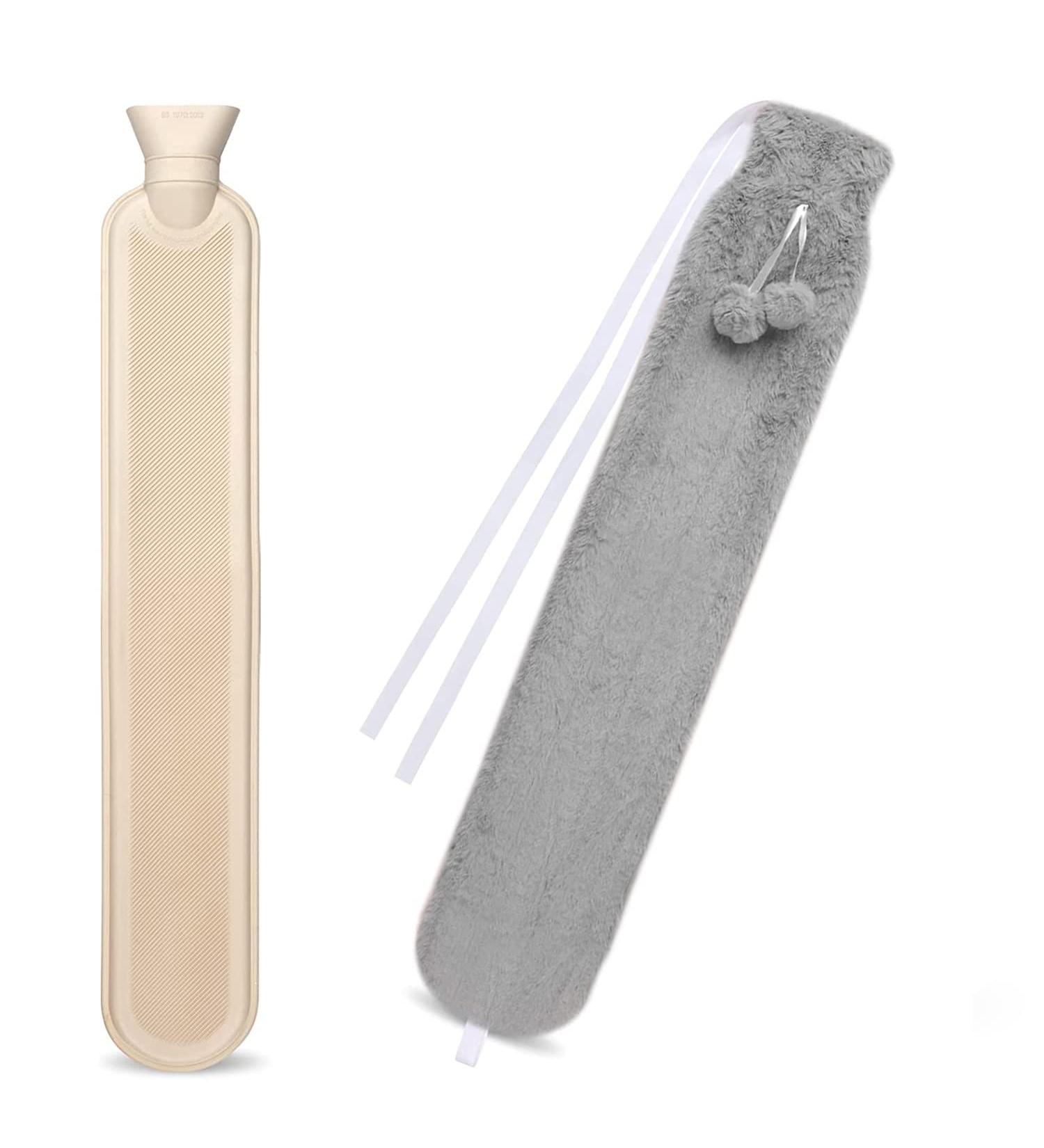 Long Hot Water Bottle 1L Extra Long Fluffy Hot Water Bottle with Cover UK Wearable Hot Water Bottle for Body Neck Waist and Shoulder Grey - Buy Online on GoSupps.com