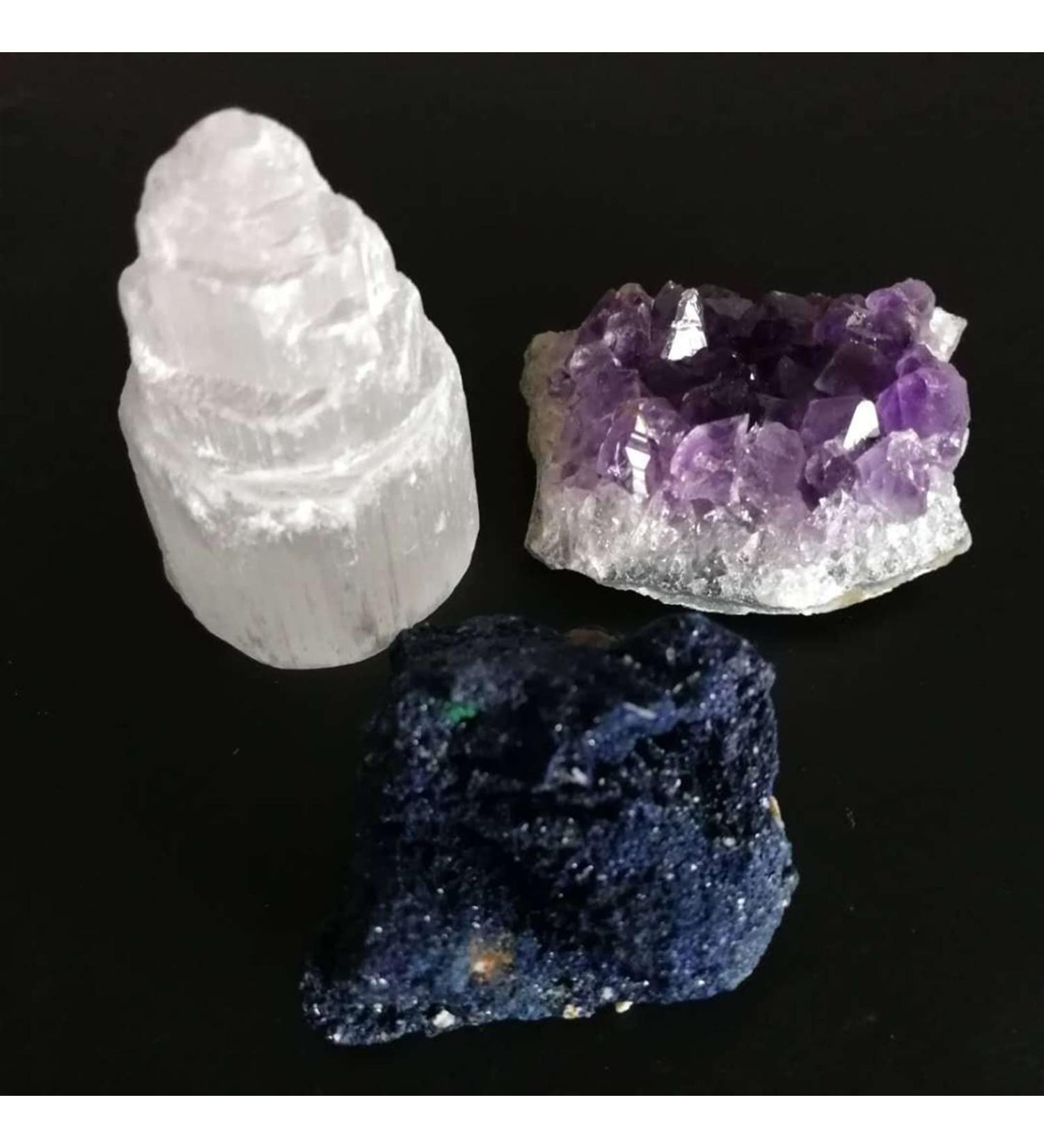 Natural Crystal Rough 1pc Natural White Selenite Skyscraper Amethyst Cluster Azurite Malachite Specimen Crystals Stones Combos Set QINTINYIN Combo of 3 - Buy Online on GoSupps.com