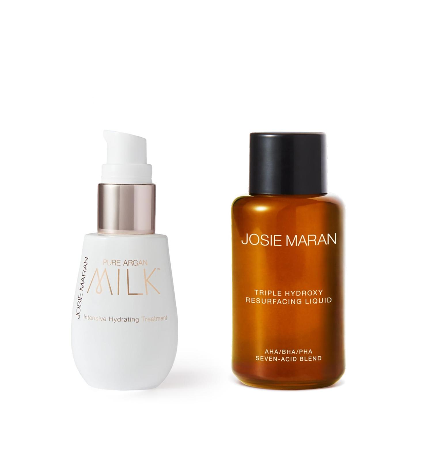 Josie Maran Pure Argan Milk Intensive Hydrating Treament & Triple Hydroxy Resurfacing Liquid Skin Care Set - Anti Aging Face Serum with Argan Oil & Exfoliating Toner with Gylcolic Acid (2 Pieces) - Buy Online on GoSupps.com